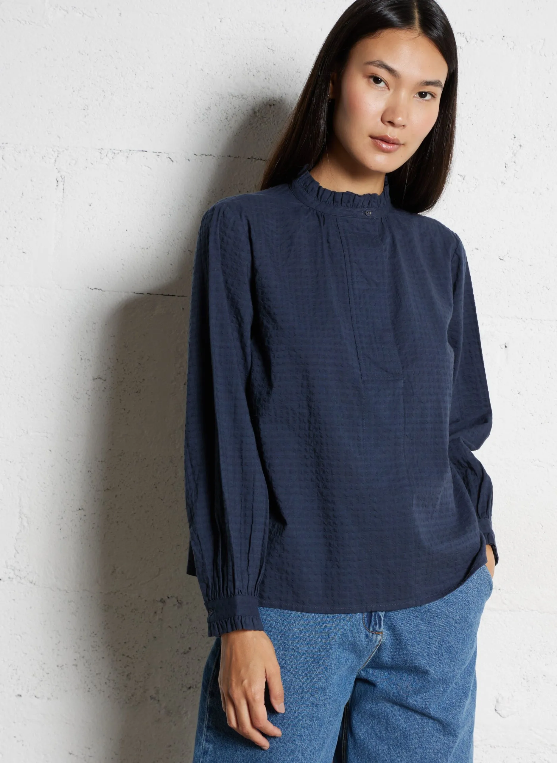 Blouse oversize col rond en coton Bleu JAMESCK
