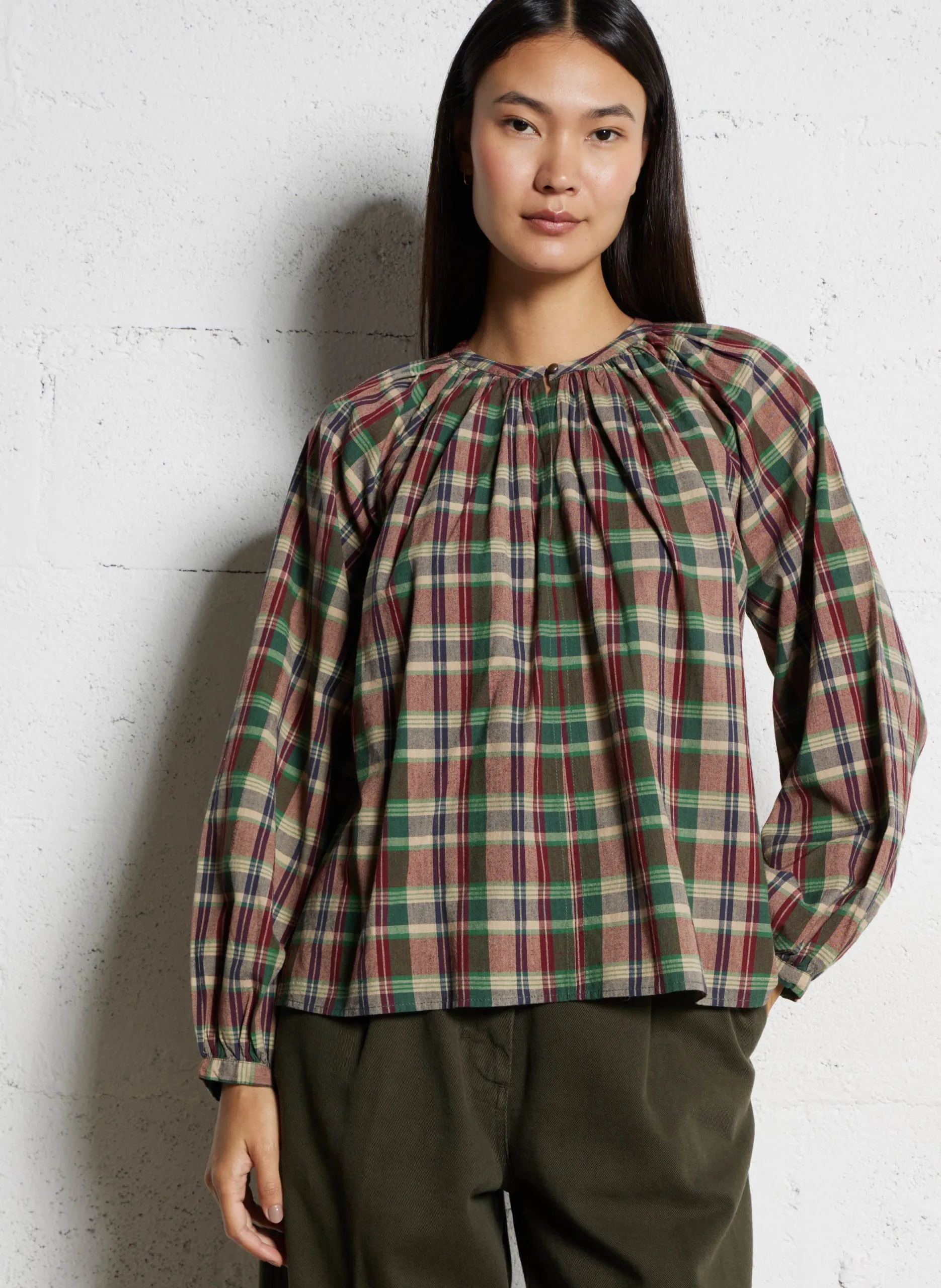 Blouse à carreaux col rond Violet EROLBC