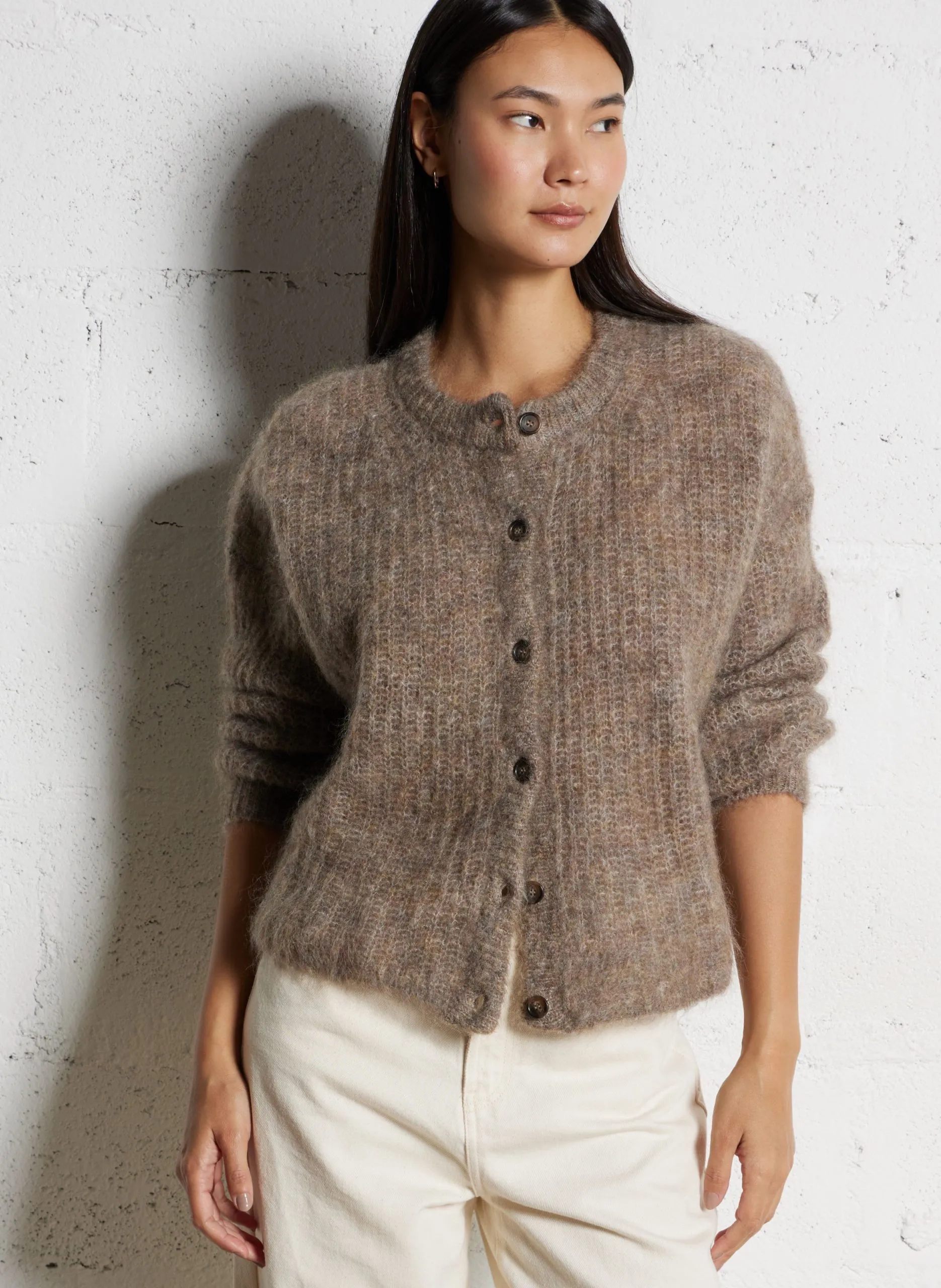 Gilet ample duveteux en laine mélangée Beige ALMA