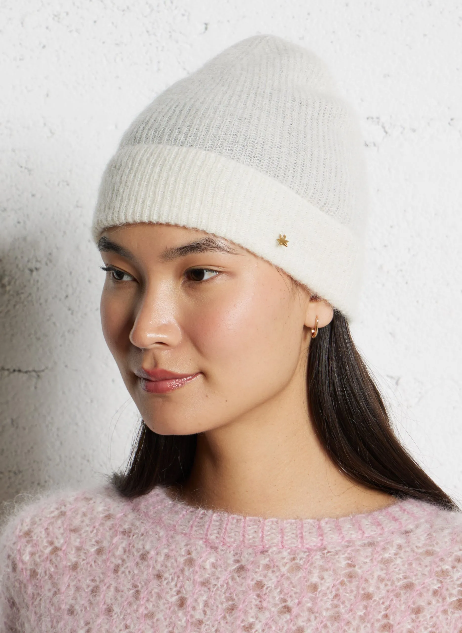 Bonnet uni en laine mélangée Beige CALIN