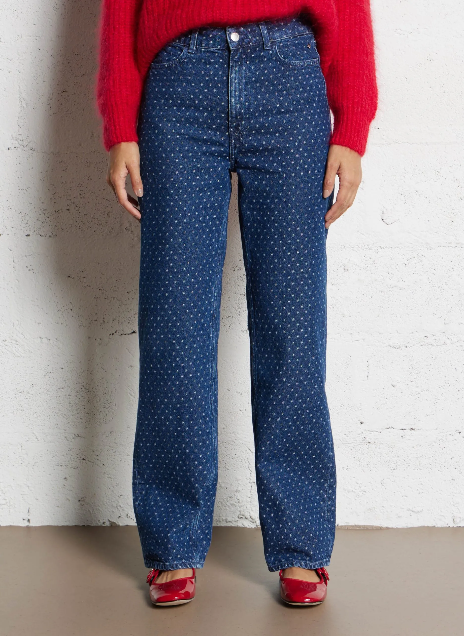 Jean droit taille haute en coton Bleu LORIN