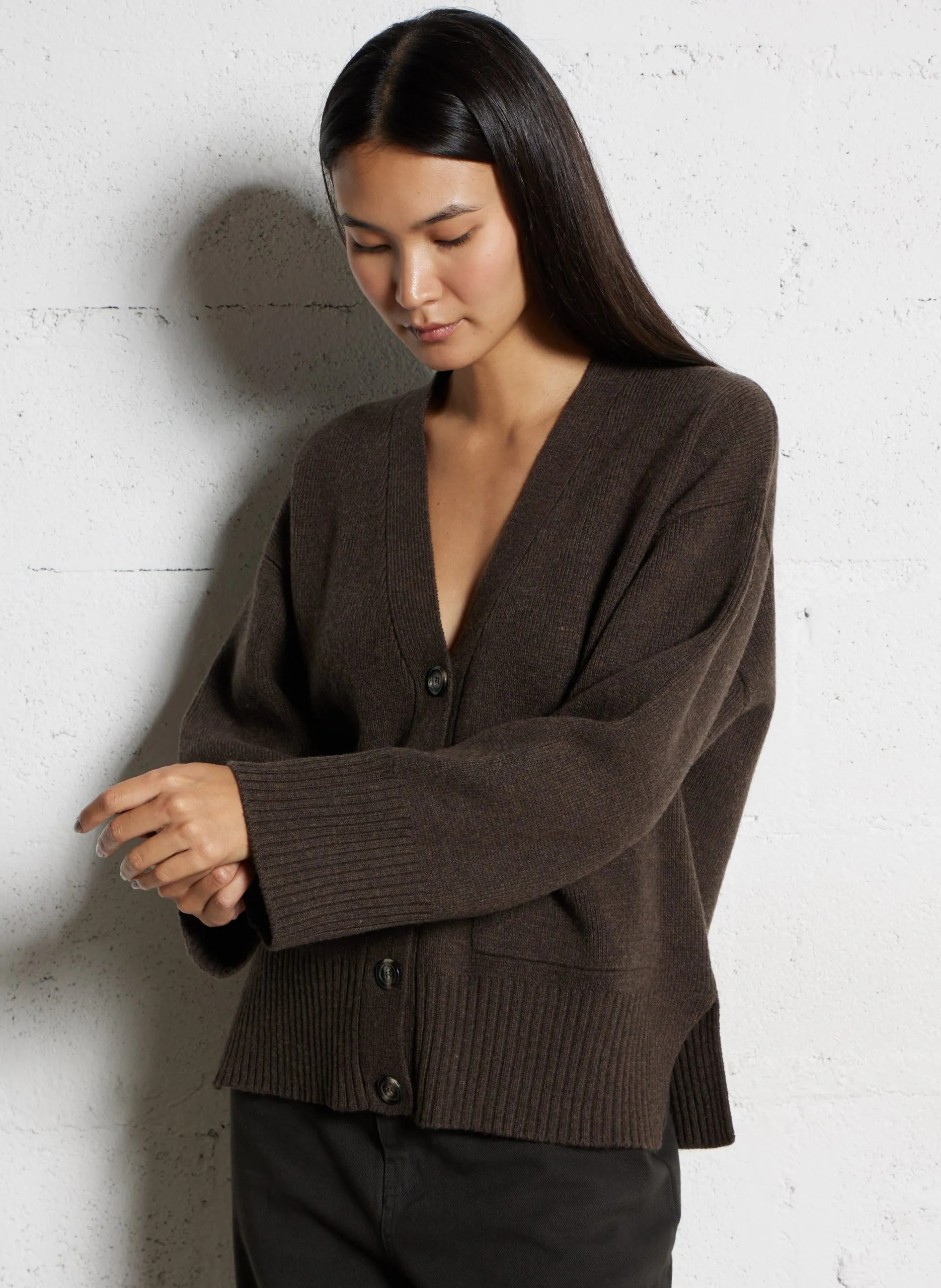 Gilet oversize col V en laine mélangée Marron OXFORD