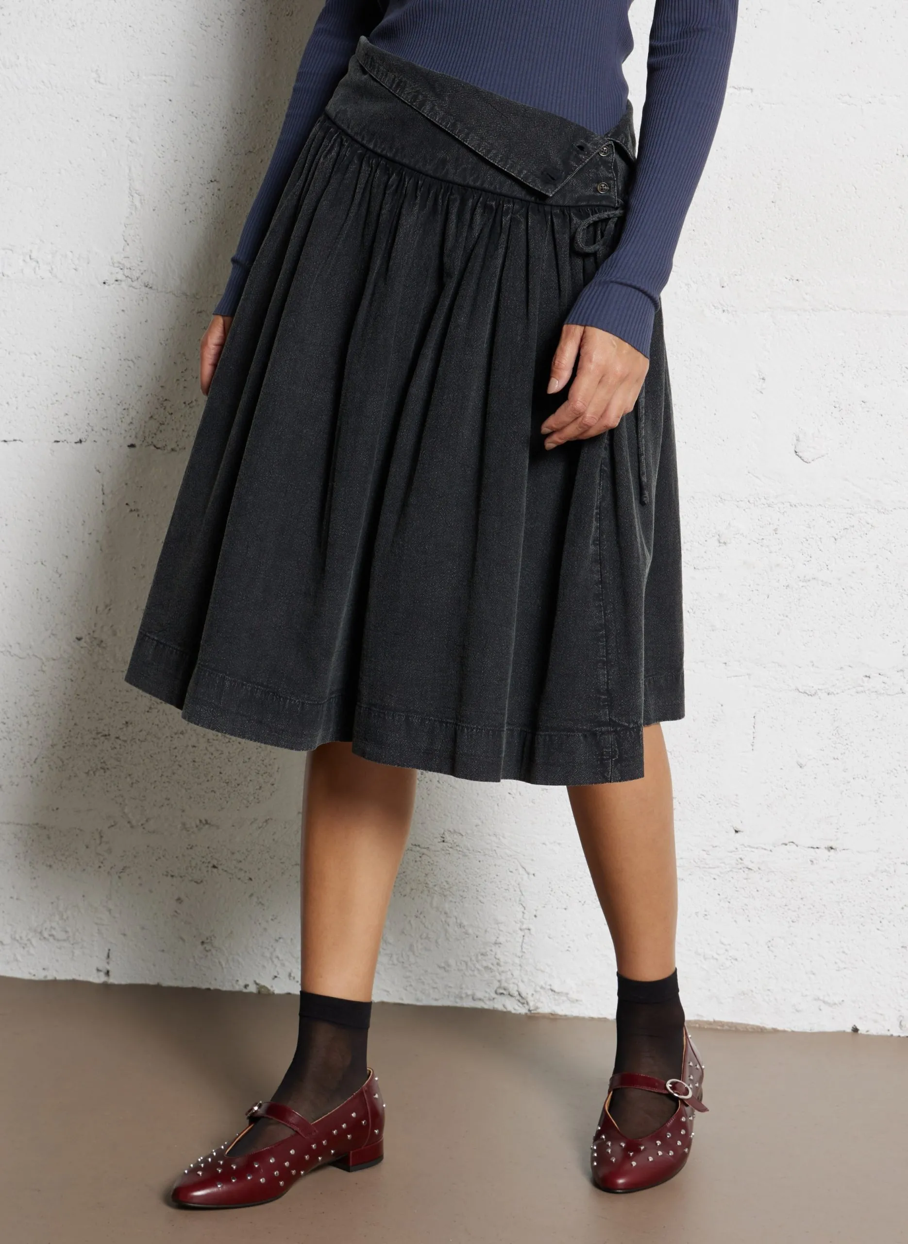 Jupe midi en coton Noir FIA