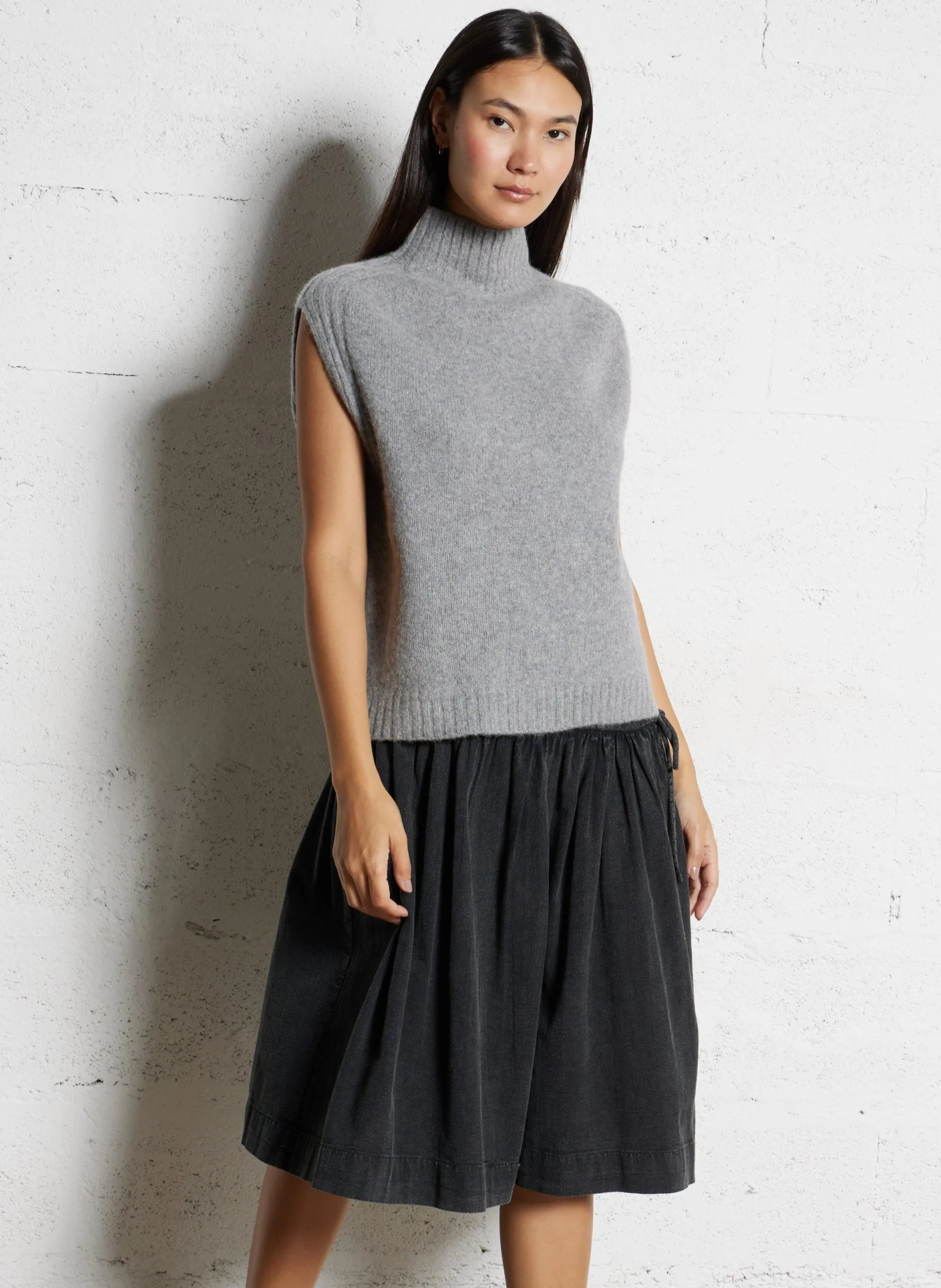 Pull oversize sans manches en maille Gris MYLENE