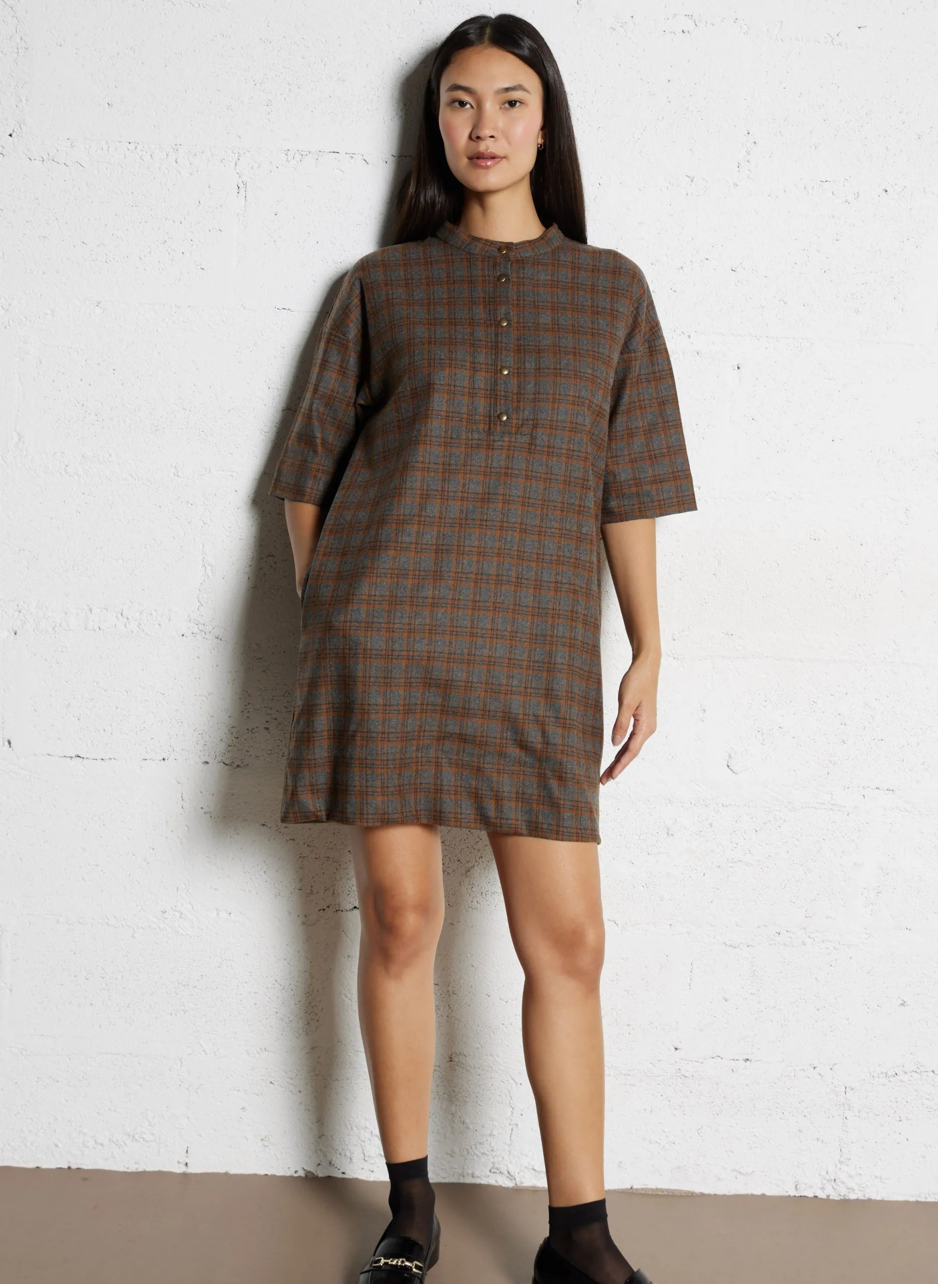 Robe courte col rond en laine mélangée Beige ROBIN