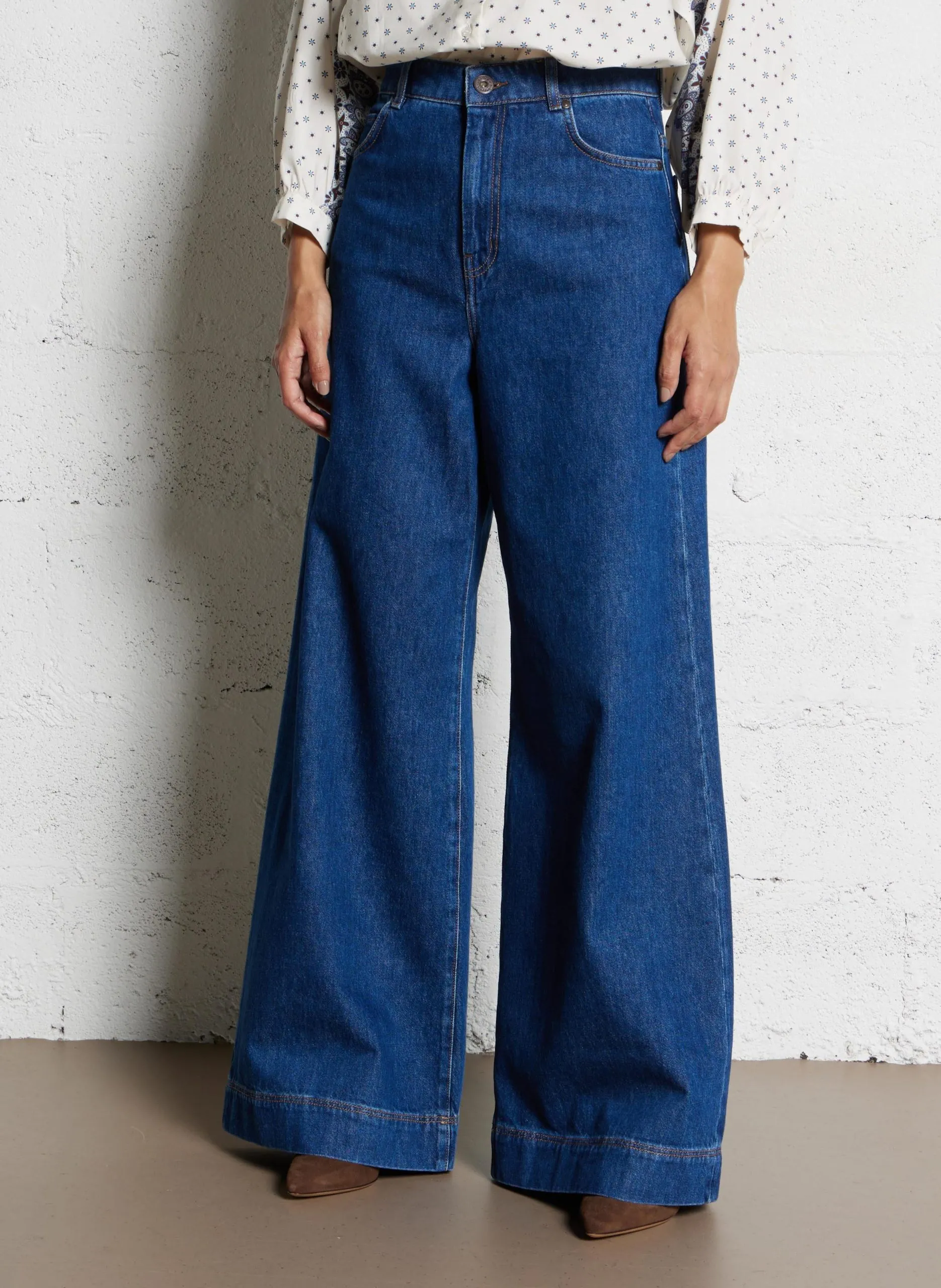 Jean flare taille haute en coton Bleu CIRO