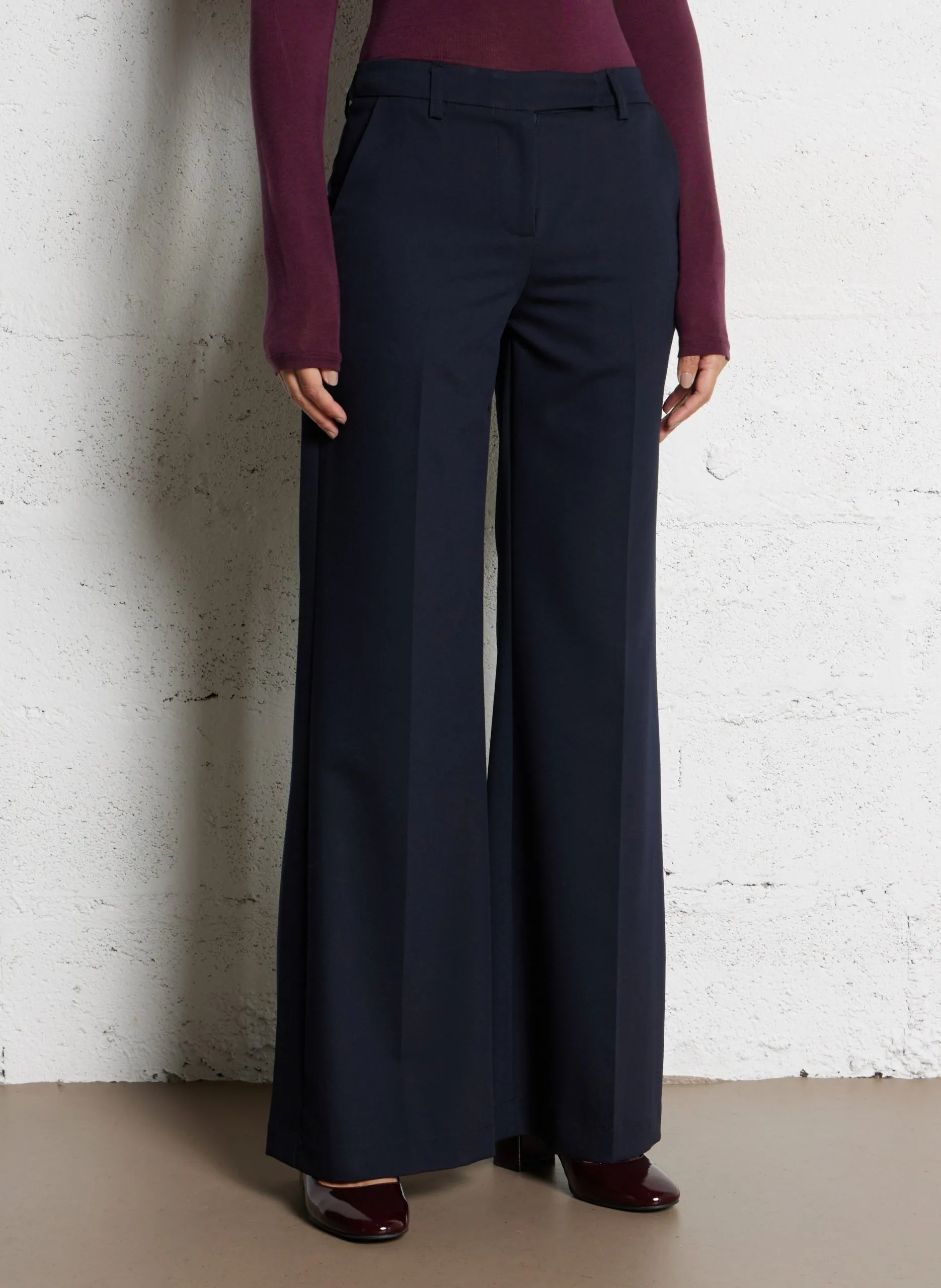 Pantalon taille haute droit uni Bleu
