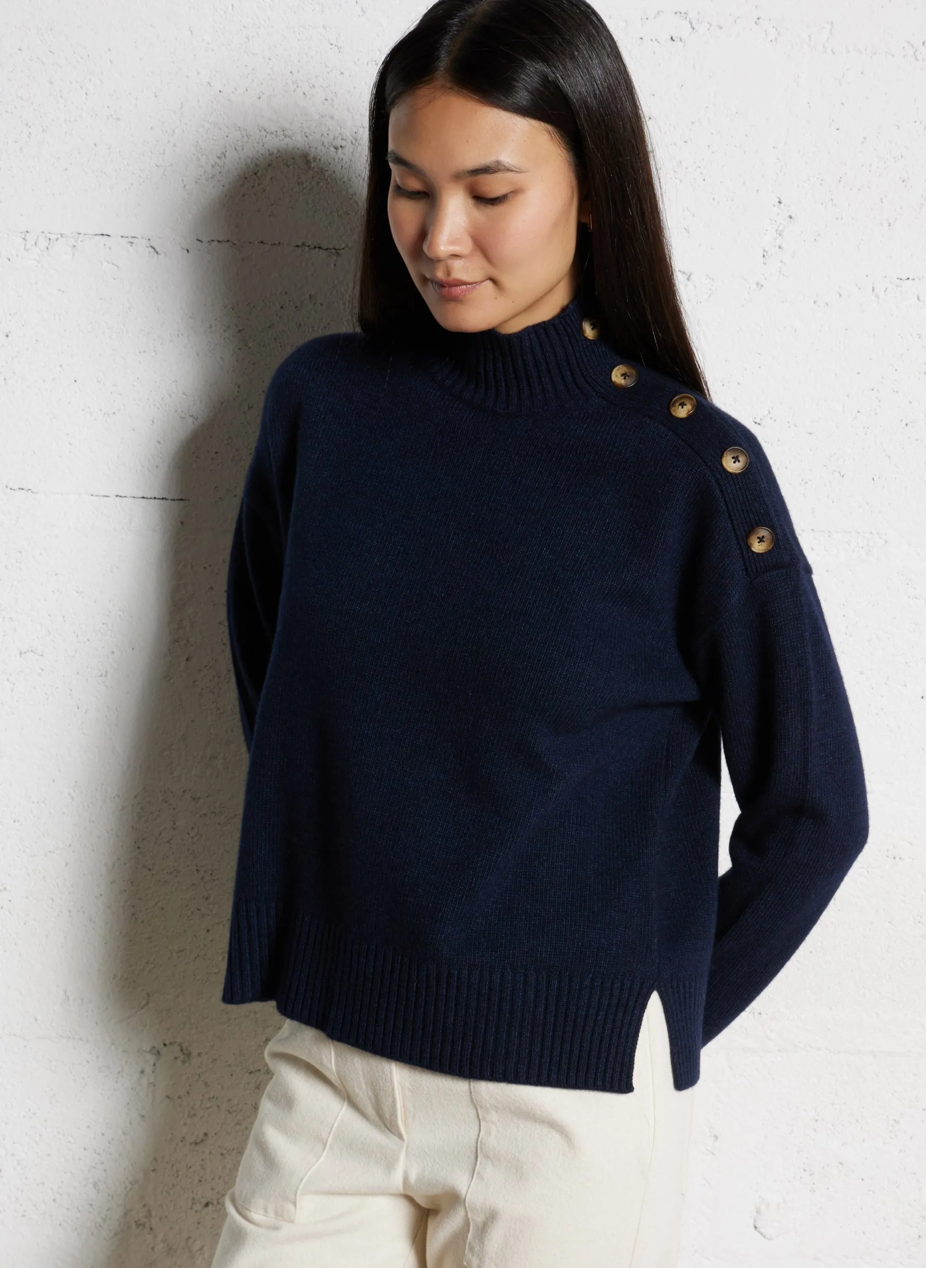 Pull oversize col montant Bleu MYSTIC