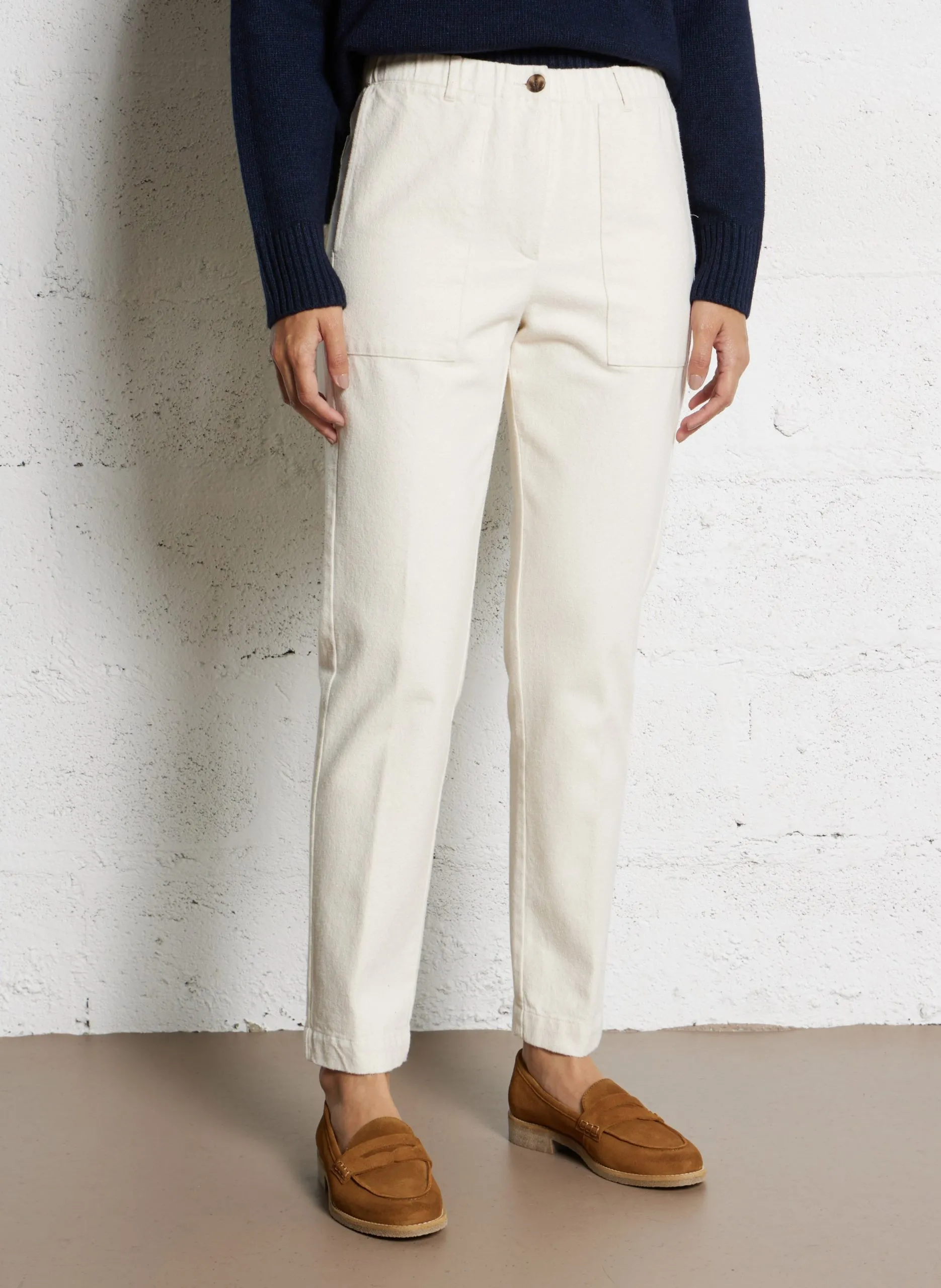 Pantalon droit en coton Beige PAISIBLE