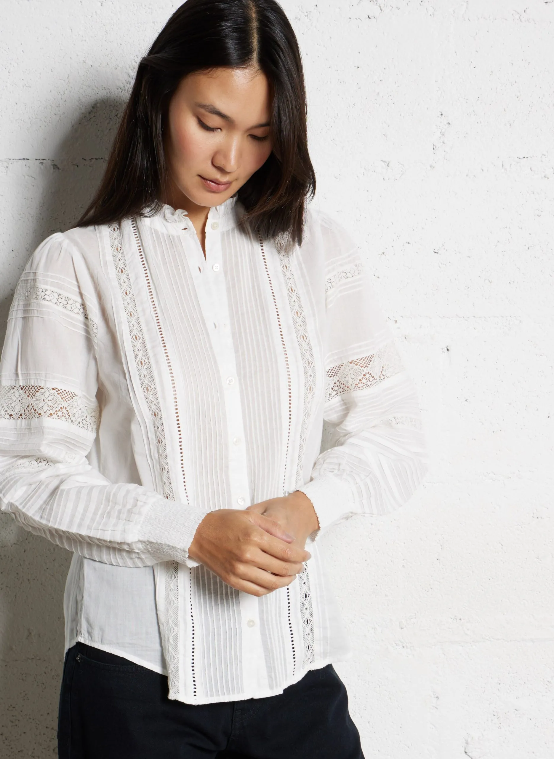 Chemise droit col rond en coton Blanc CHRIS