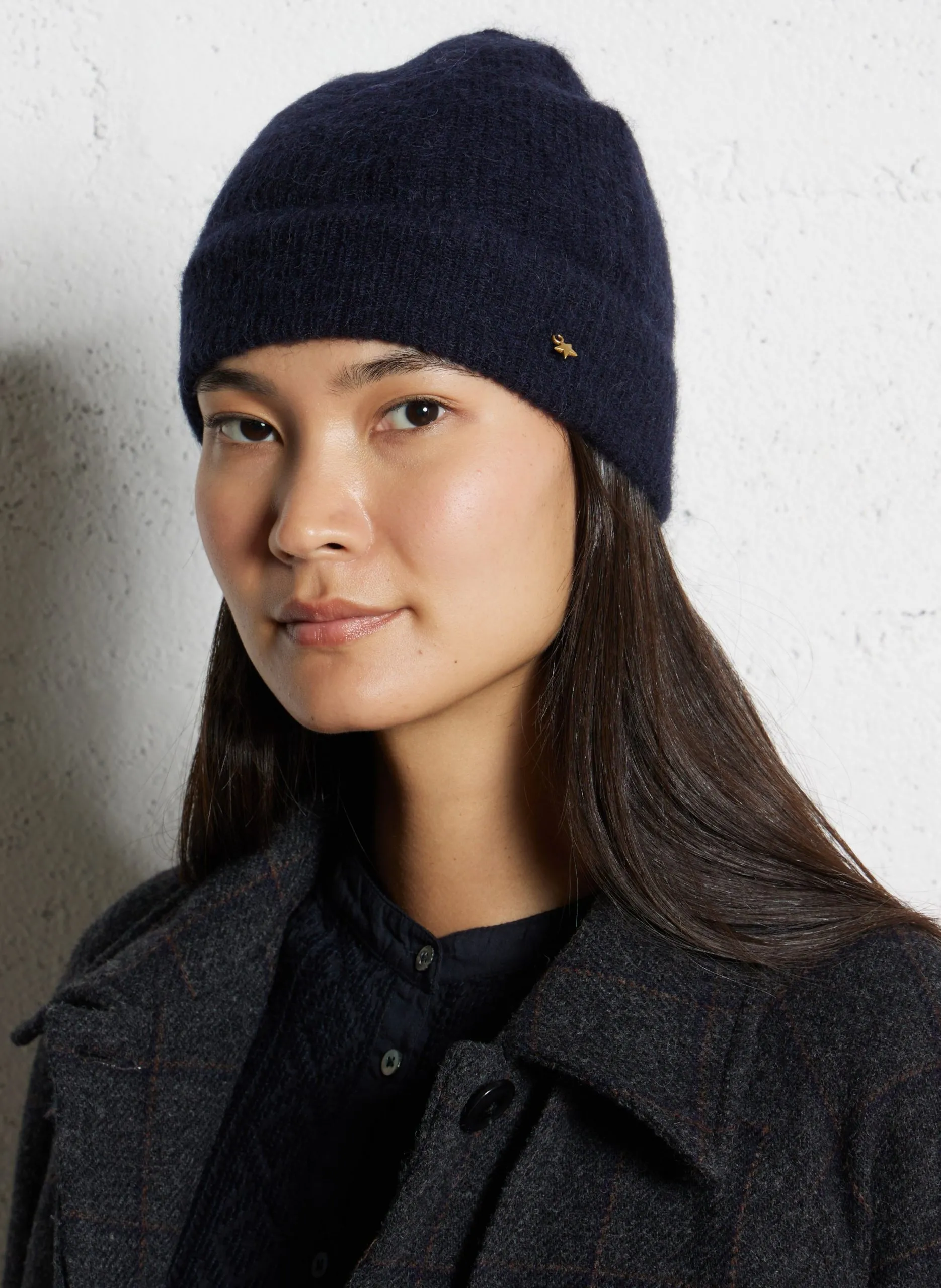 Bonnet uni en laine mélangée Bleu CALIN