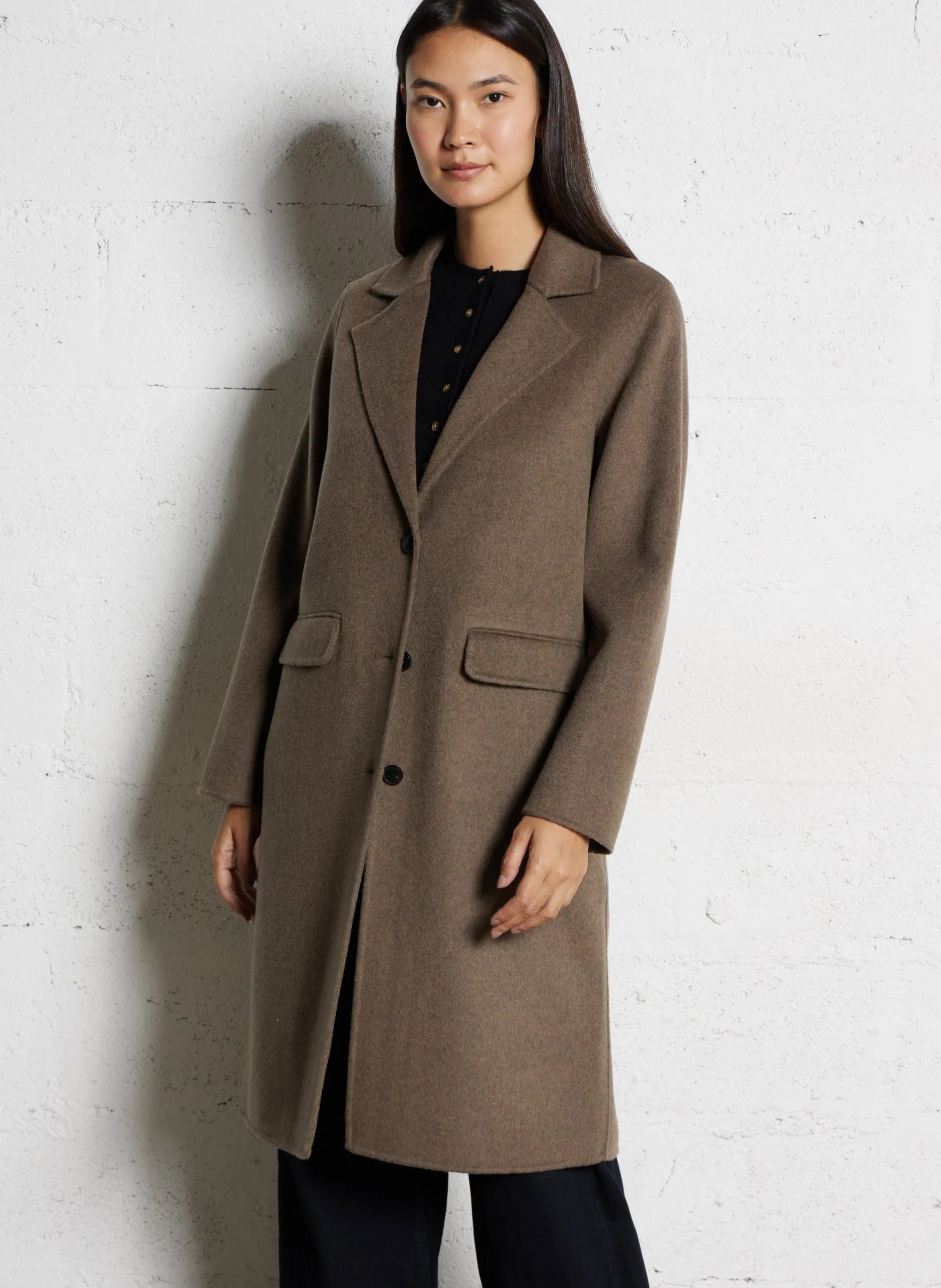 Manteau droit boutonné en laine mélangée Marron VILLE