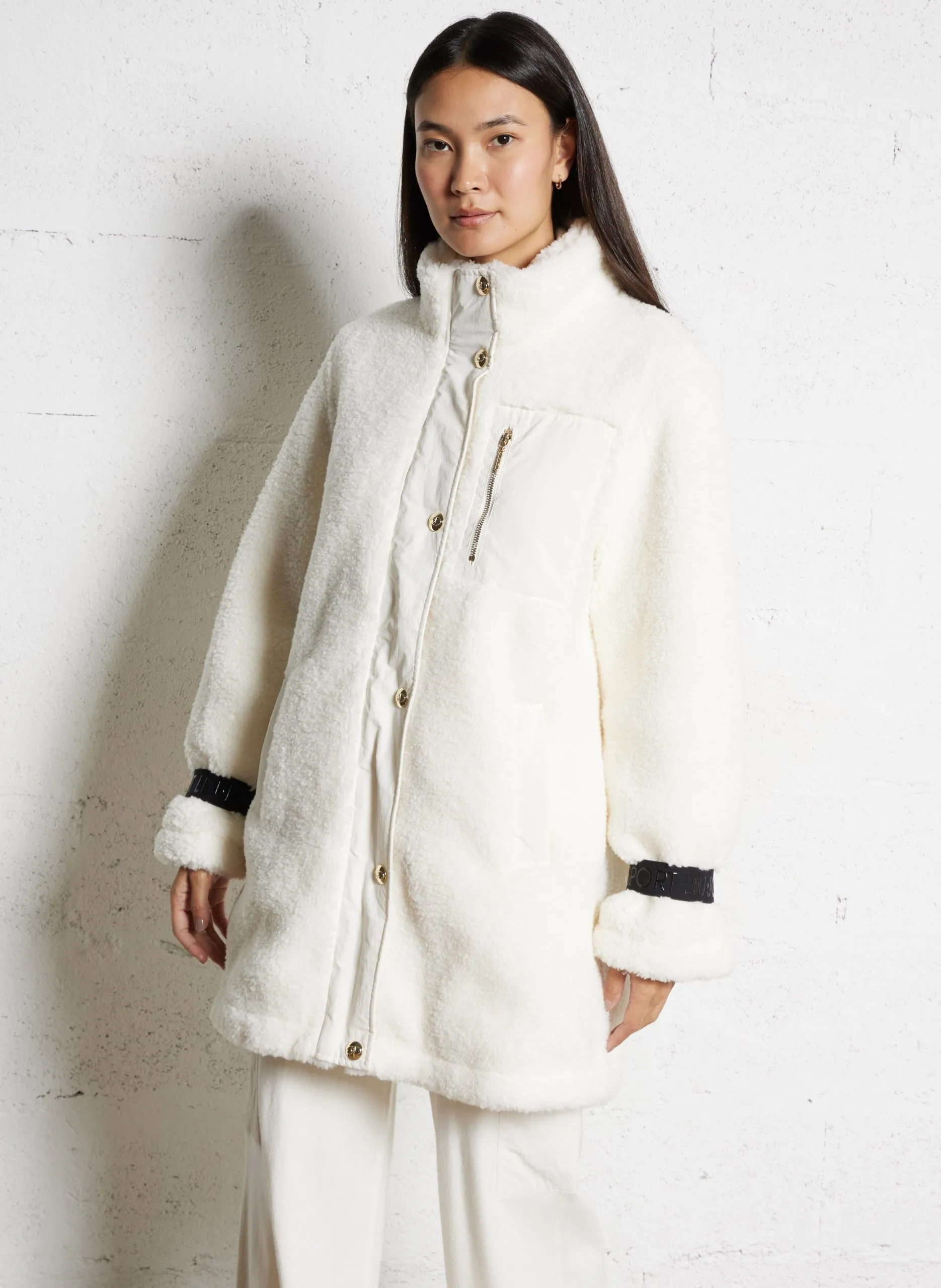 Manteau droit col montant Beige