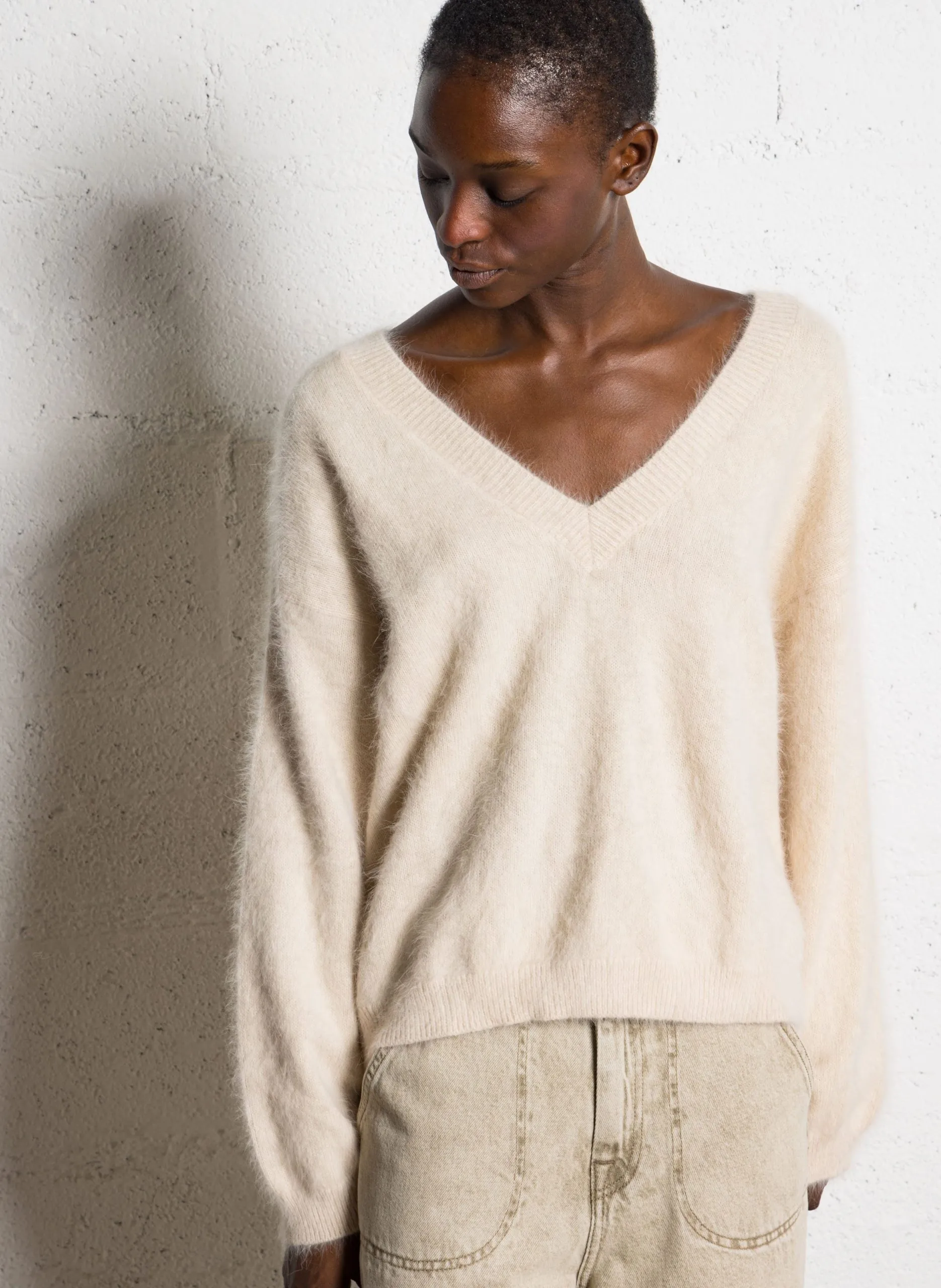 Pull devant dos ample en laine mélangée Beige DATHE