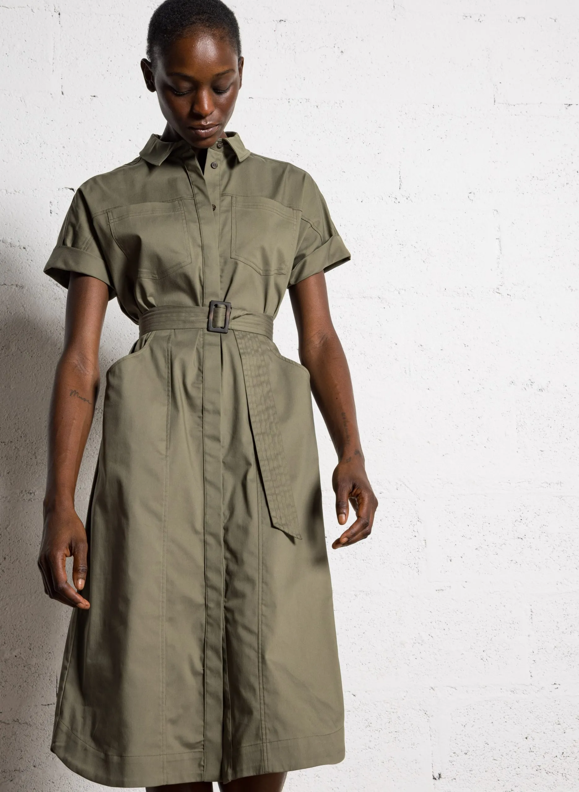 Robe droite en coton mélangé Kaki RAMA R