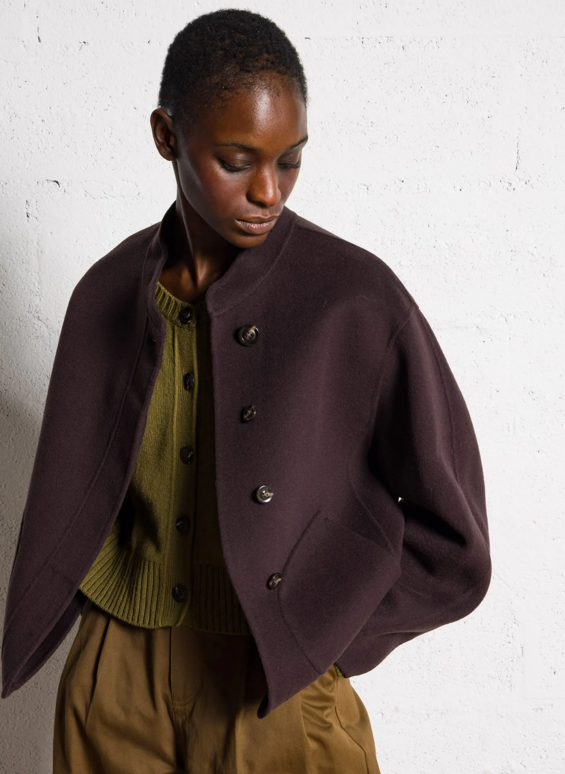 Manteau col rond en laine mélangée Prune WINDSOR