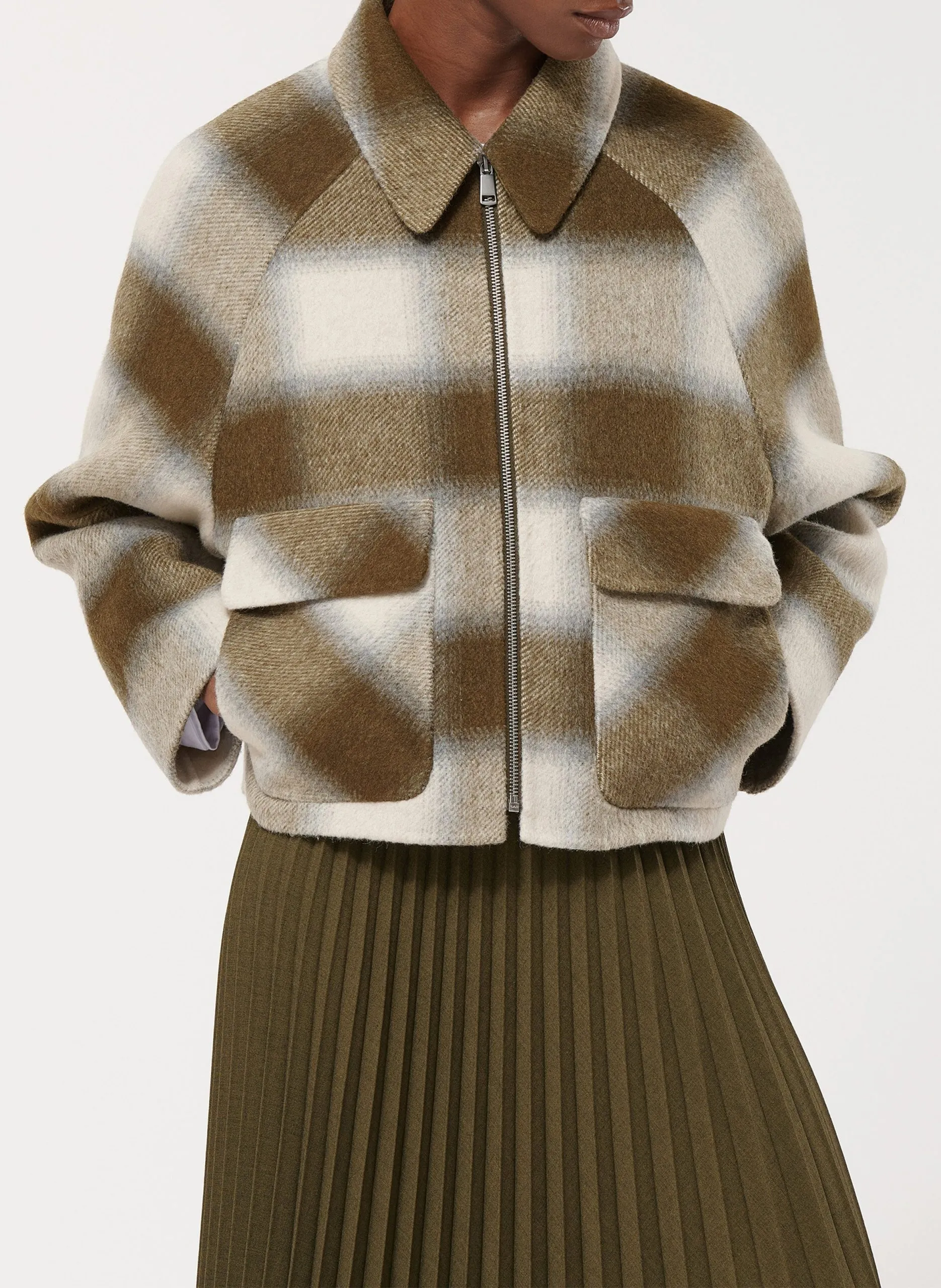 Veste ample col classique à carreaux en laine mélangée Vert