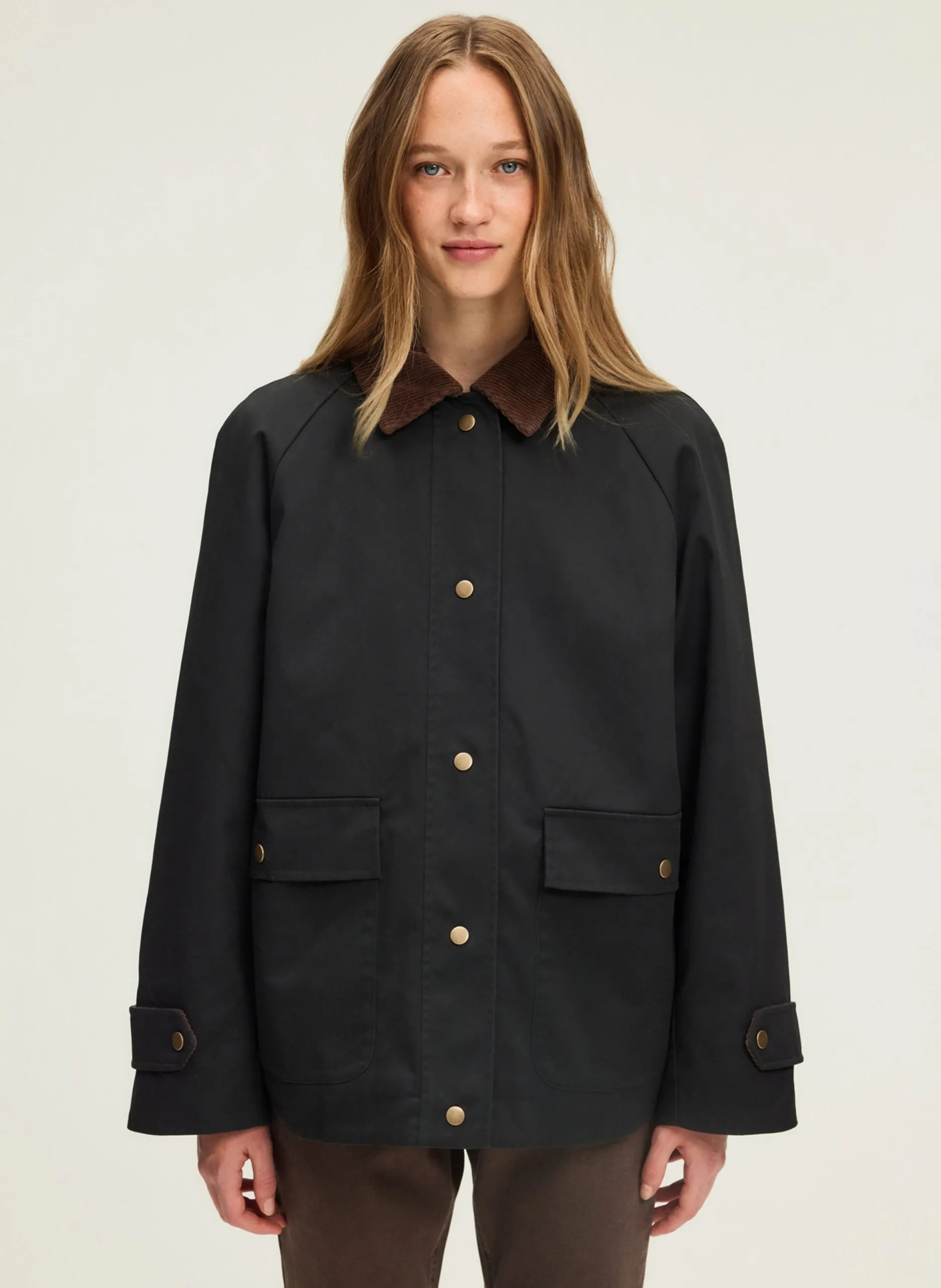 Parka courte à col velours côtelé Bleu MAGDA