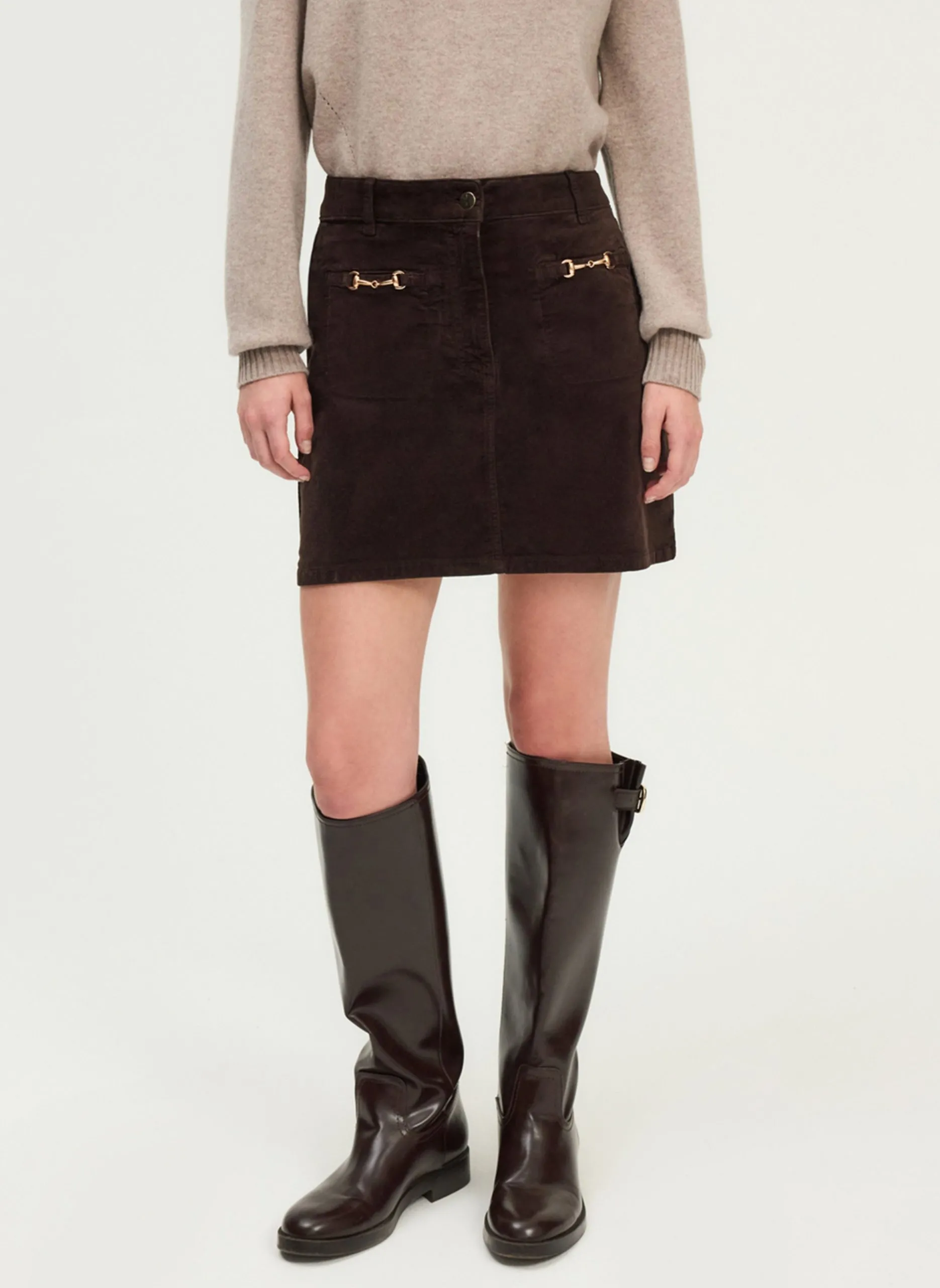 Jupe courte en coton mélangé Marron BLANKA