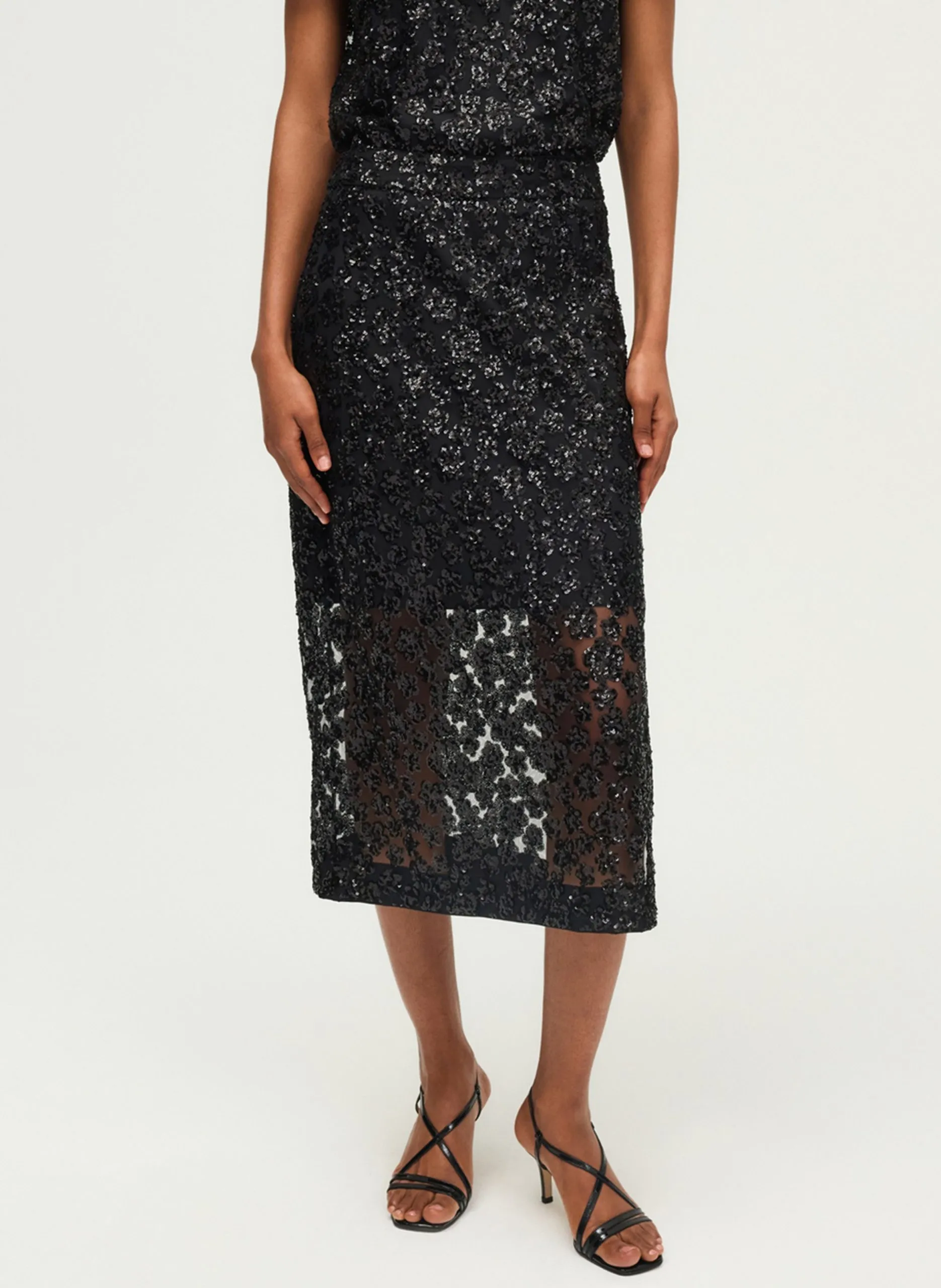 Jupe midi à paillettes Noir BLANCHE
