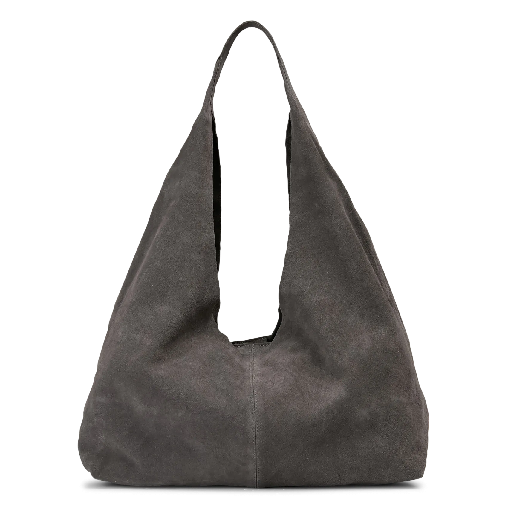 Sac Hobo uni en cuir velours Gris