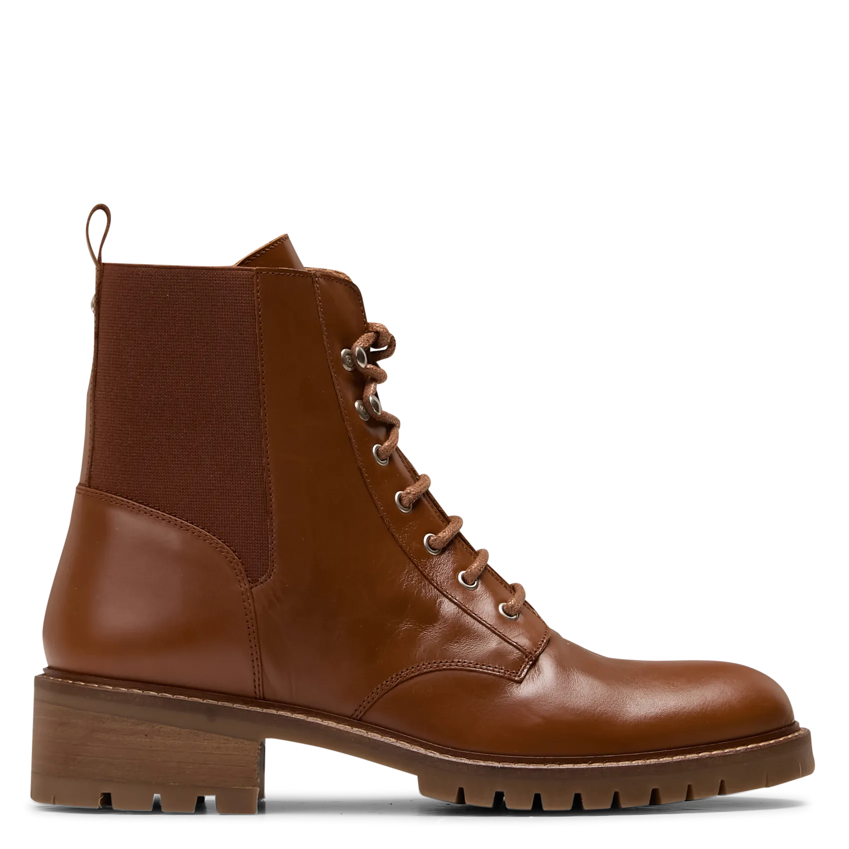 Boots à lacets unies en cuir Marron AZELIE