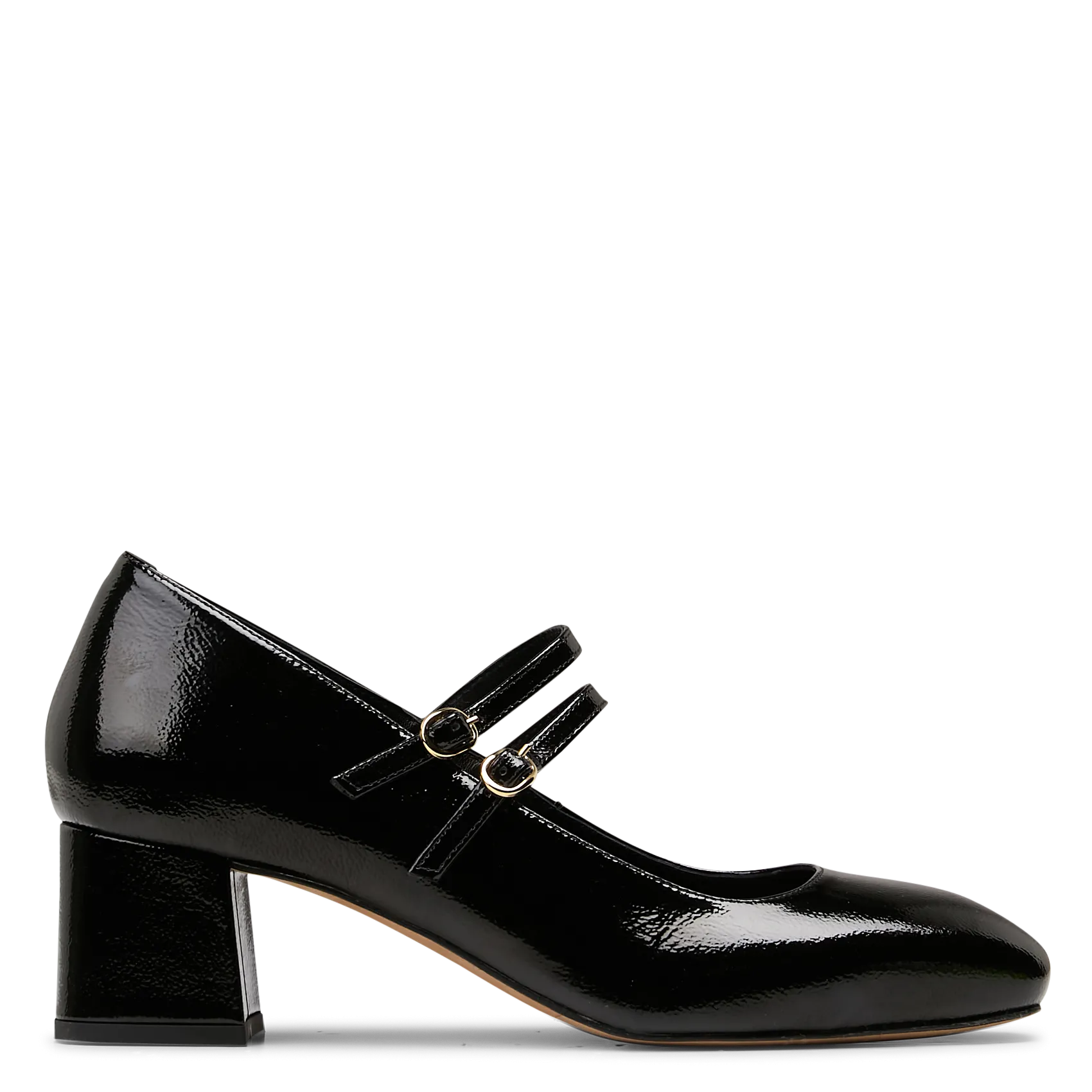 Babies à brides en cuir verni froissé Noir BETTANY