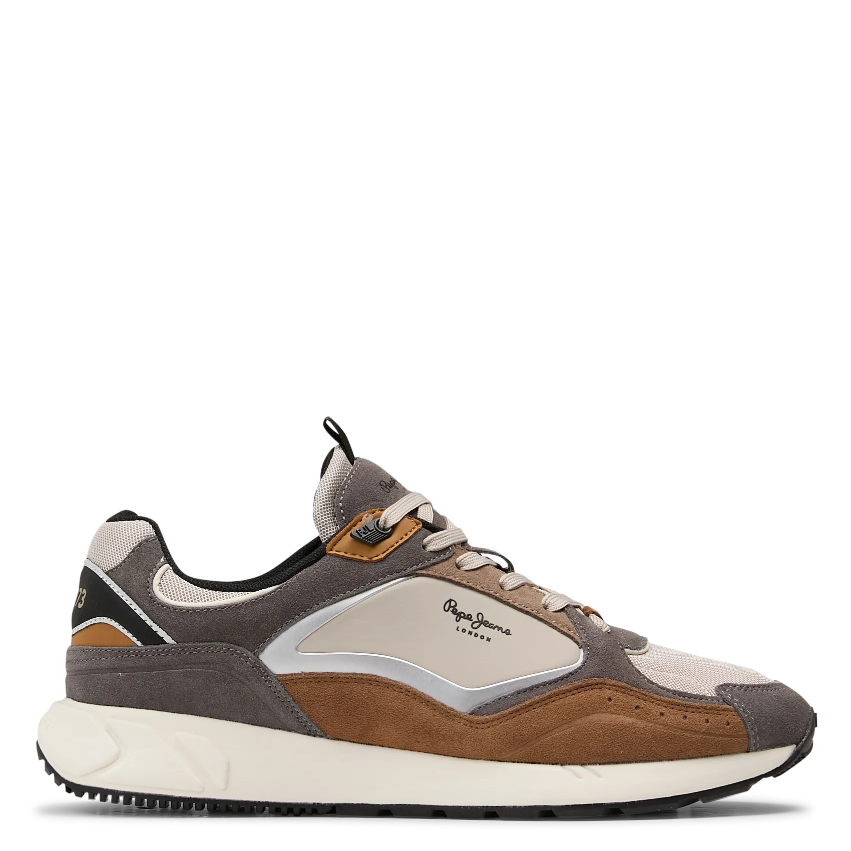 Baskets basses en cuir mélangé Gris