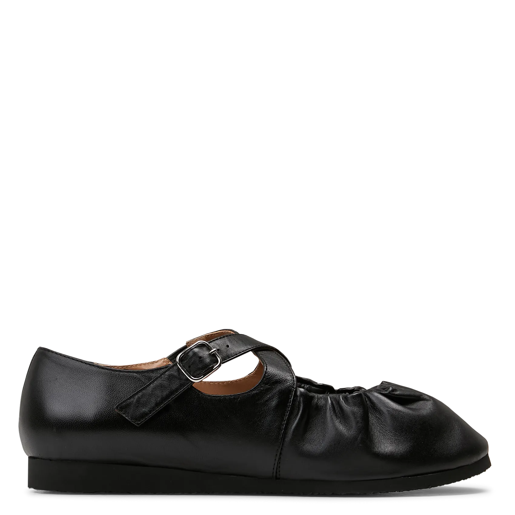 Ballerines élastiquées en cuir uni Noir BEC