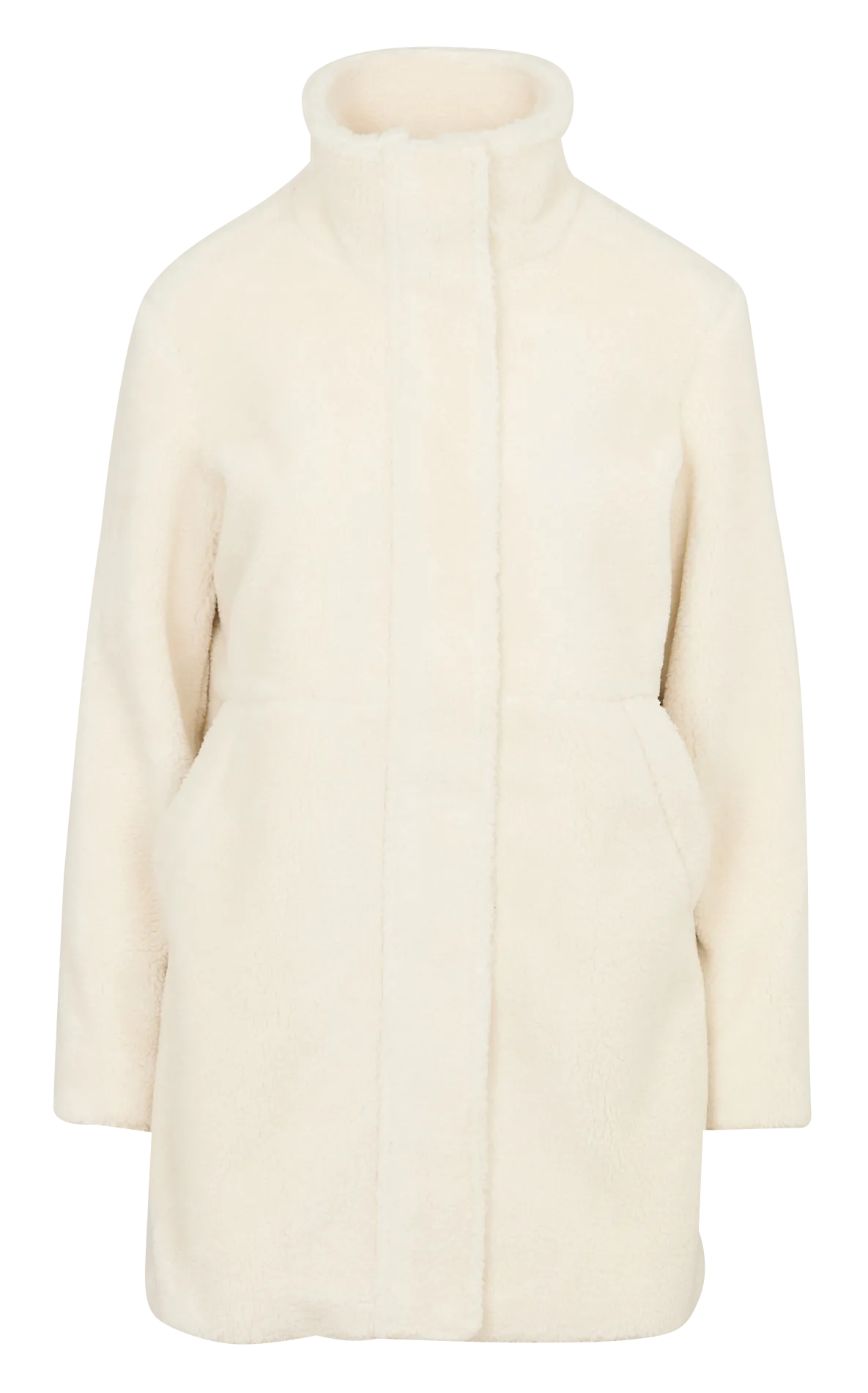 Manteau droit col montant teddy Blanc