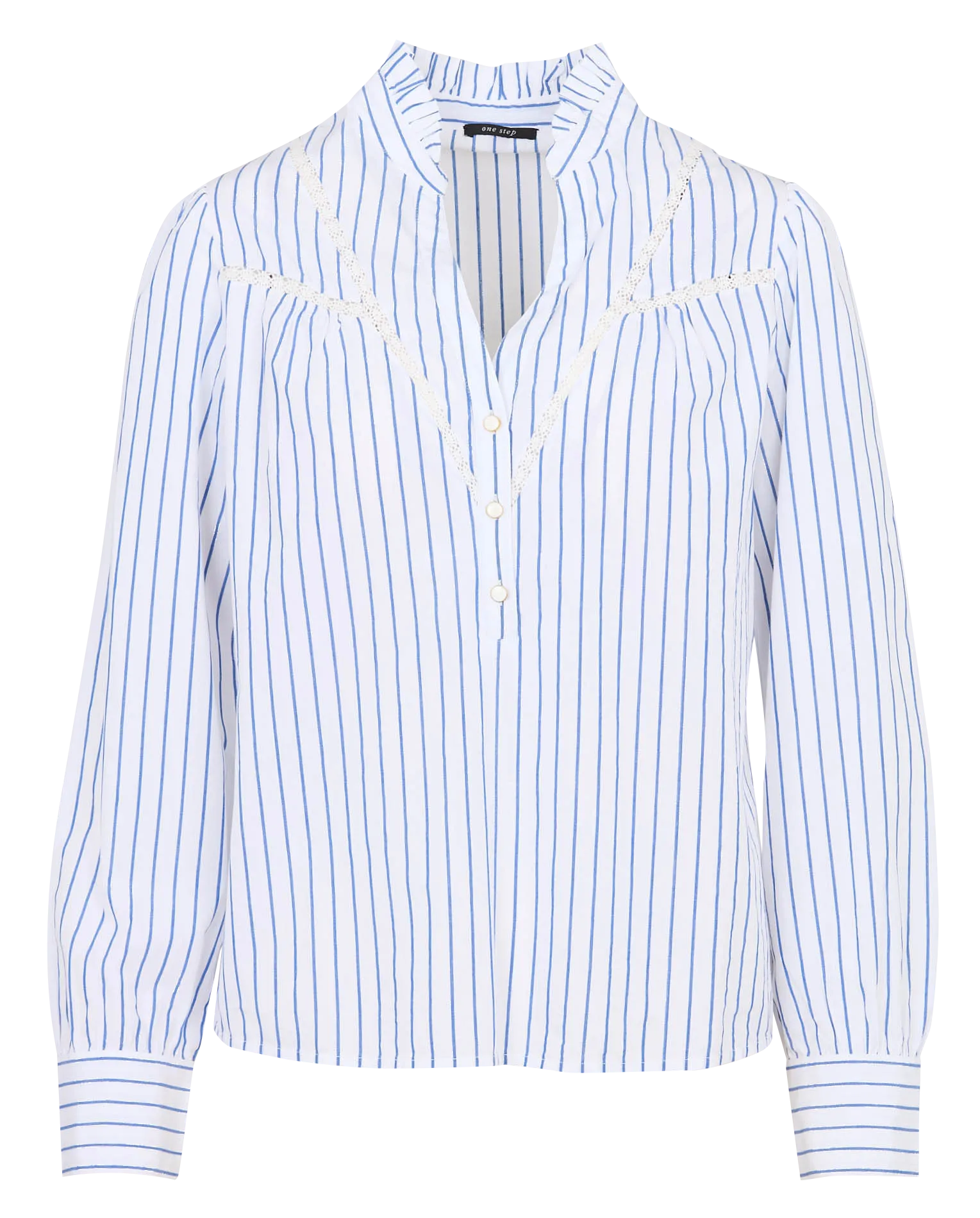 Blouse col V en coton Bleu