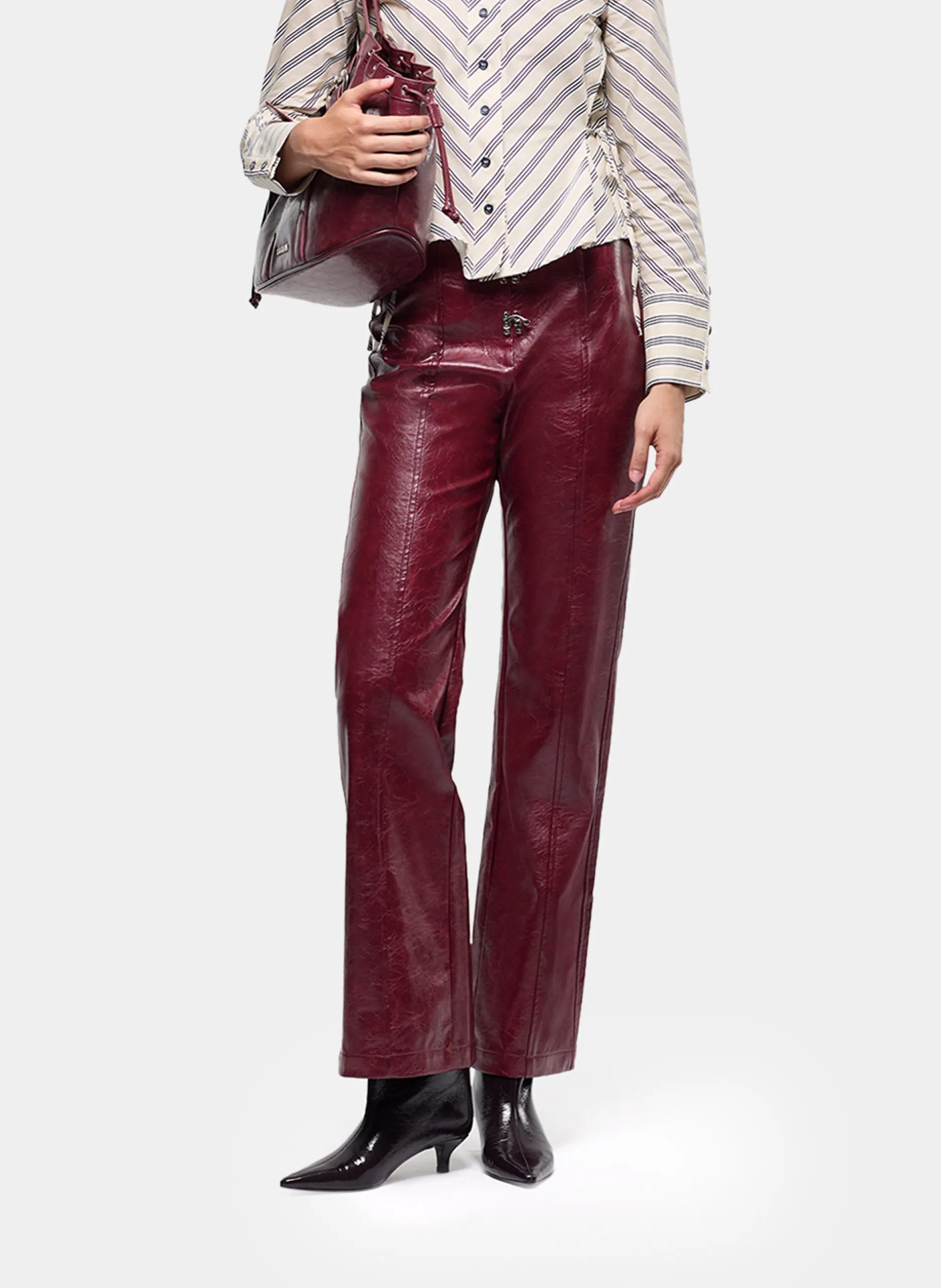 Pantalon droit effet cuir craquelé Rouge RONNIE