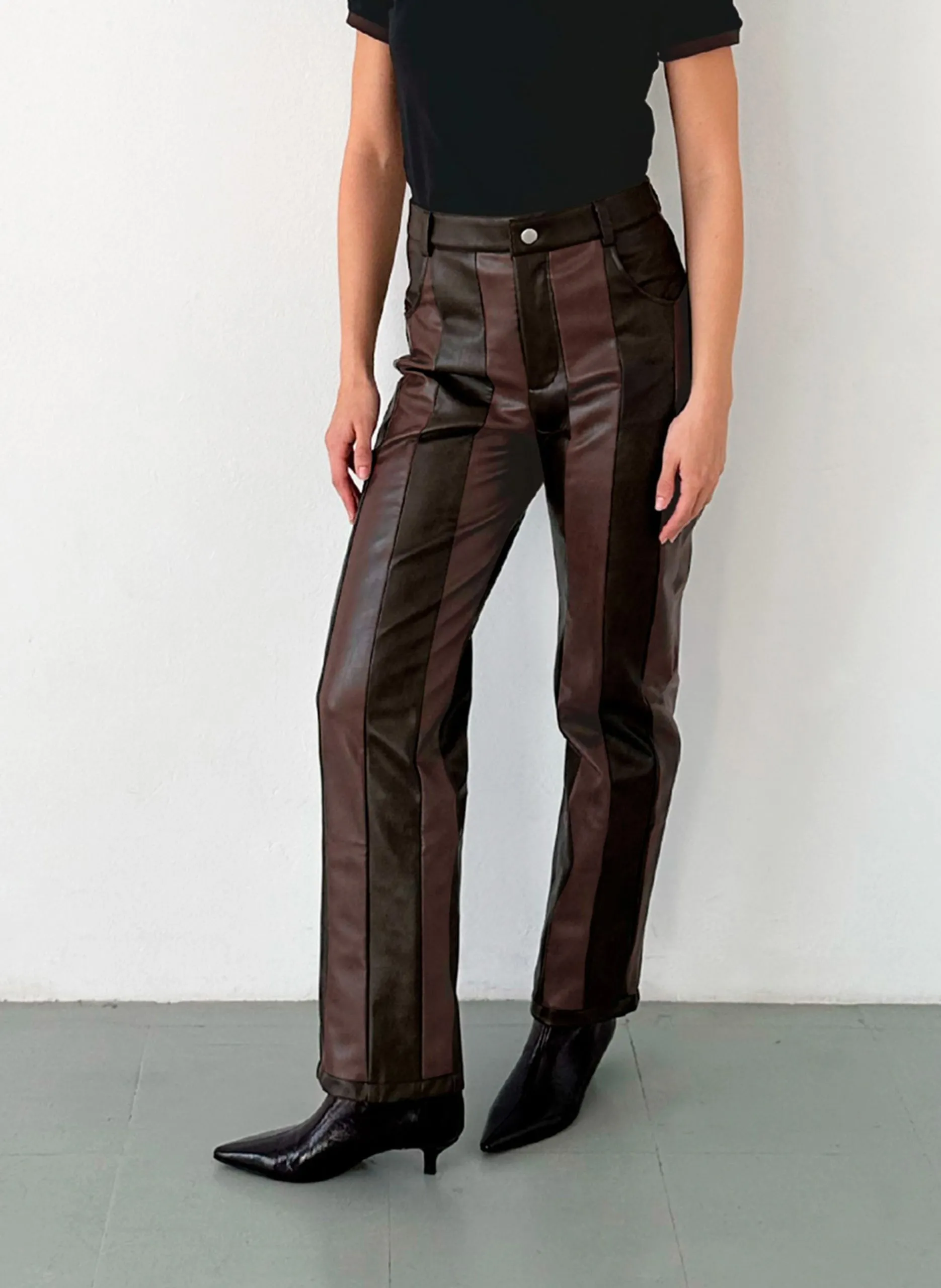 Pantalon droit effet cuir Marron MAIA