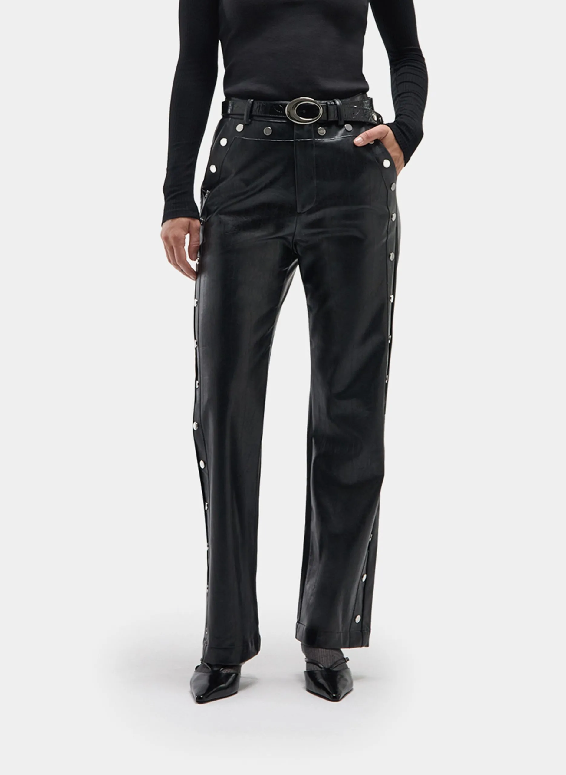 Pantalon droit effet cuir Noir BLONDIE