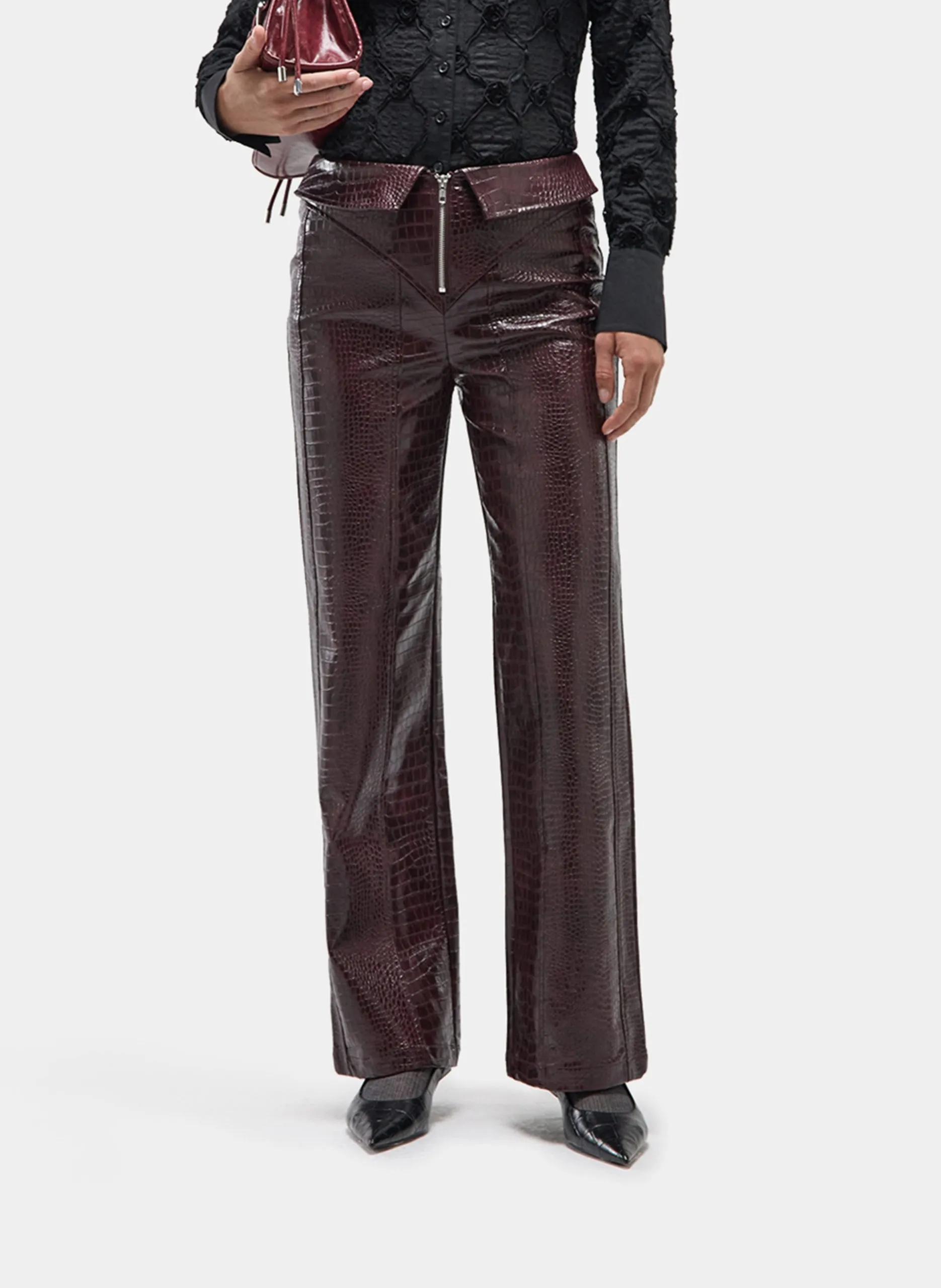 Pantalon droit effet cuir Rouge HORUS
