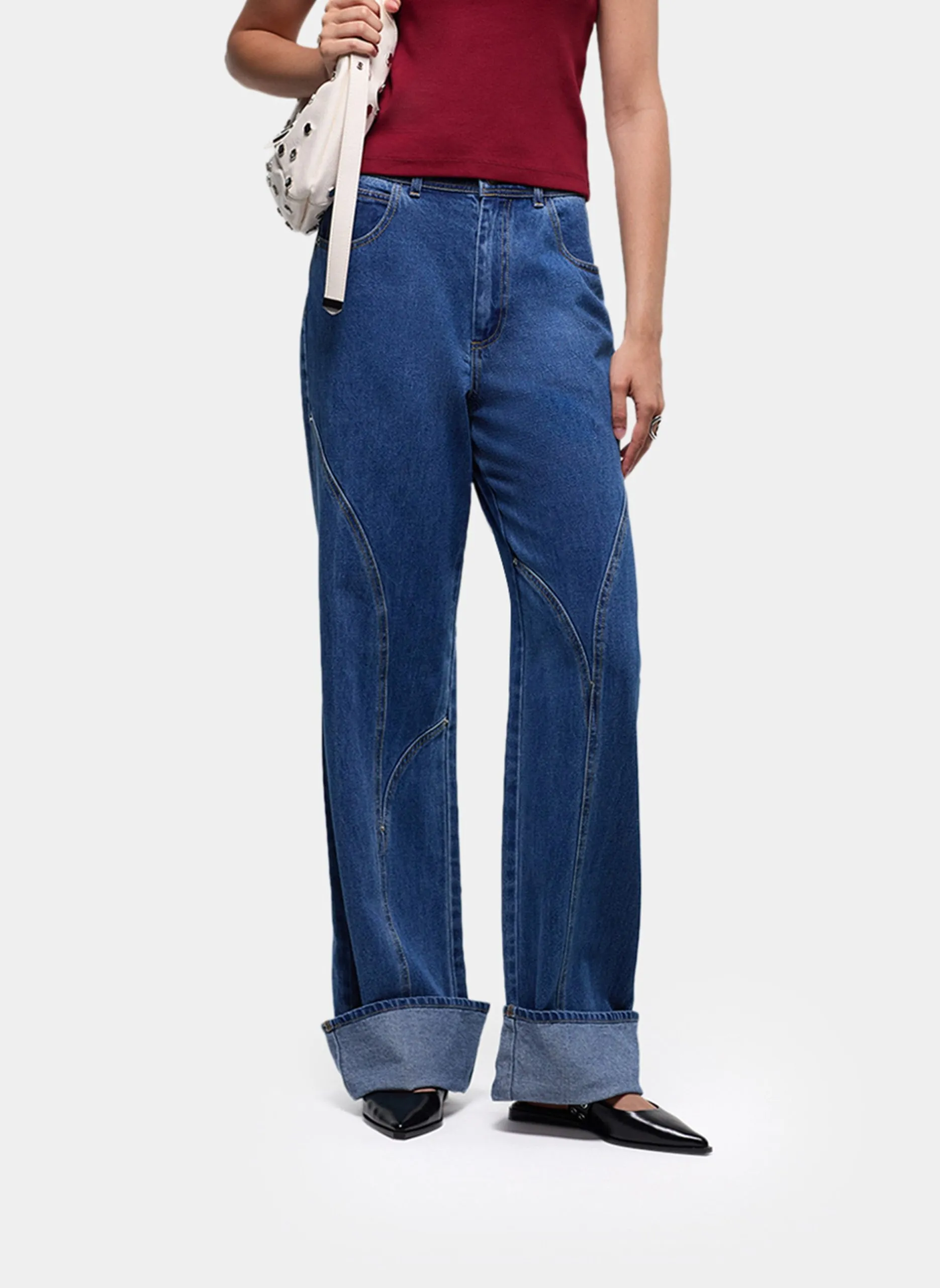 Jean large taille haute en coton Bleu DALLAS