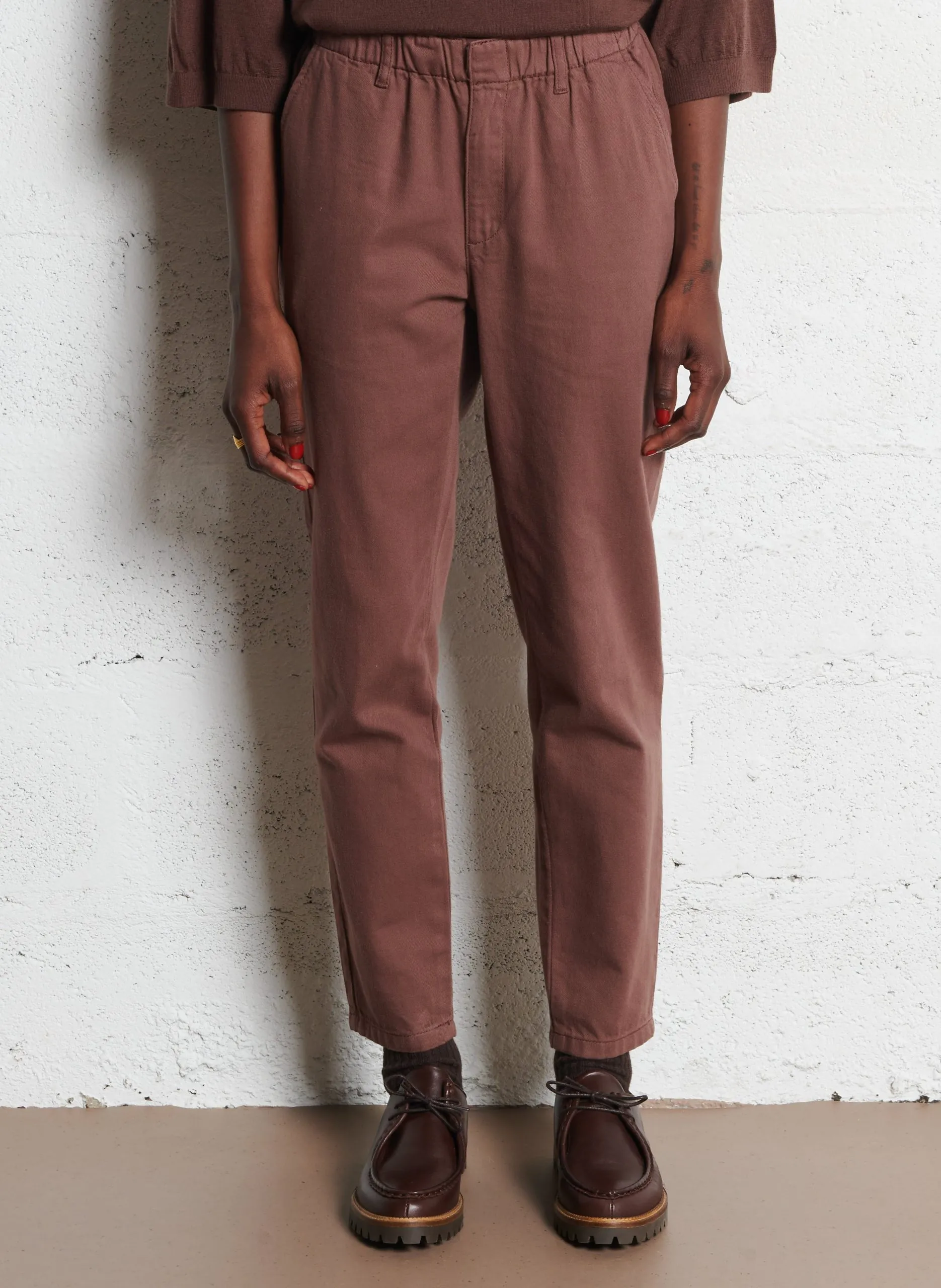 Pantalon chino 7/8ème en coton Marron SABIL