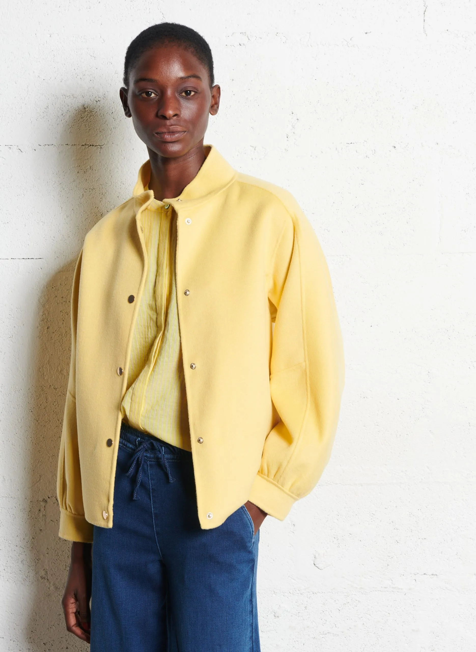 Blouson droit col montant en laine mélangée Jaune ARTHUR