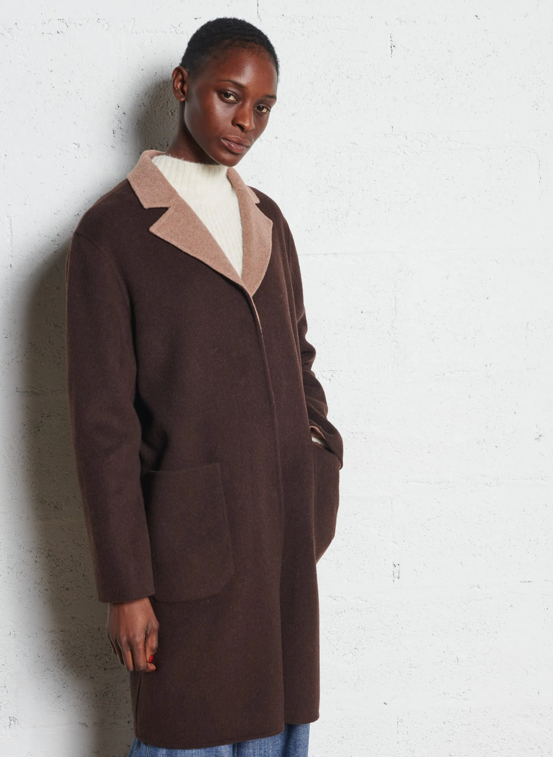 Manteau col tailleur en laine mélangée Beige OCEANE