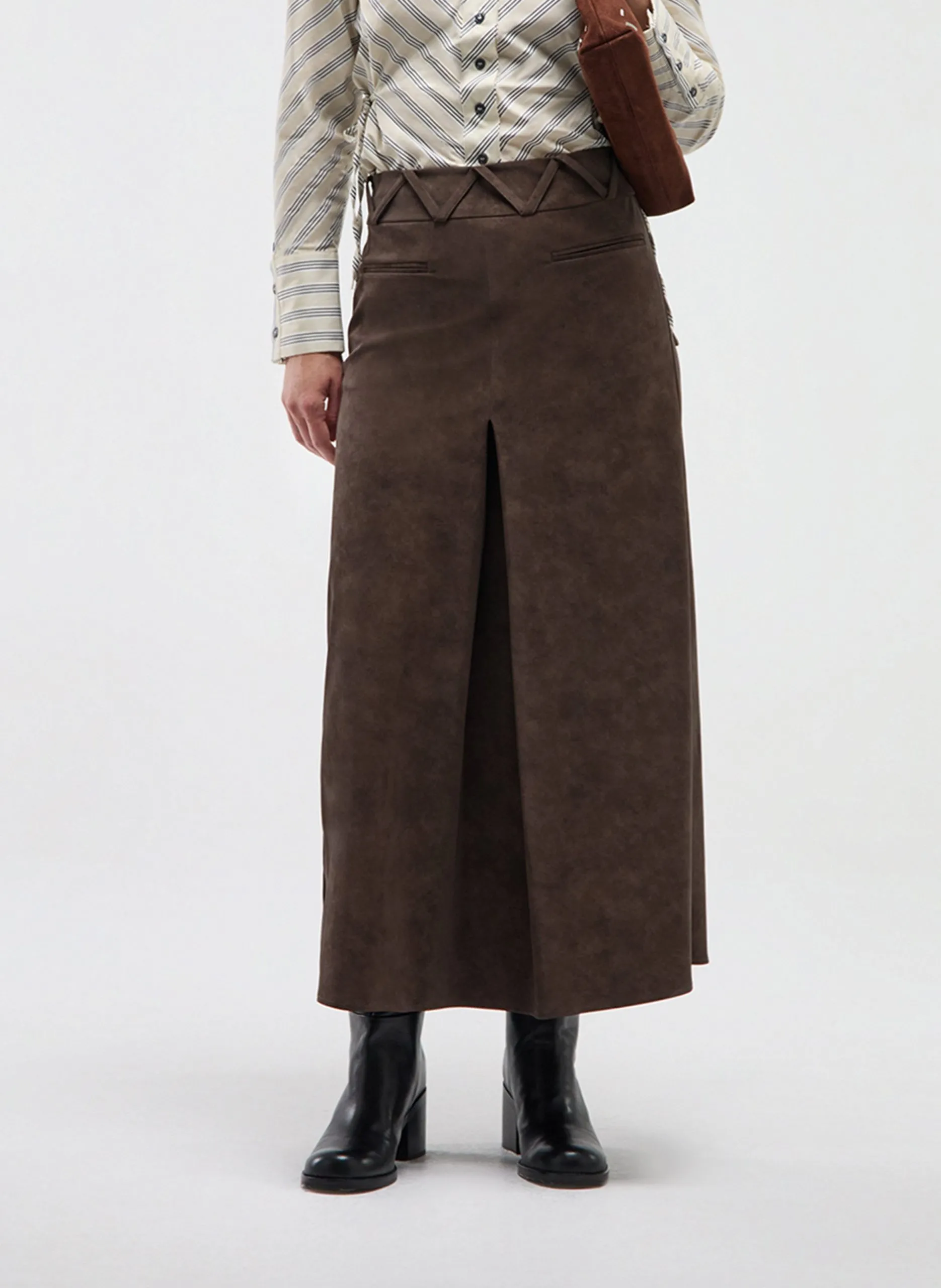 Jupe midi taille haute Marron ZINNIA