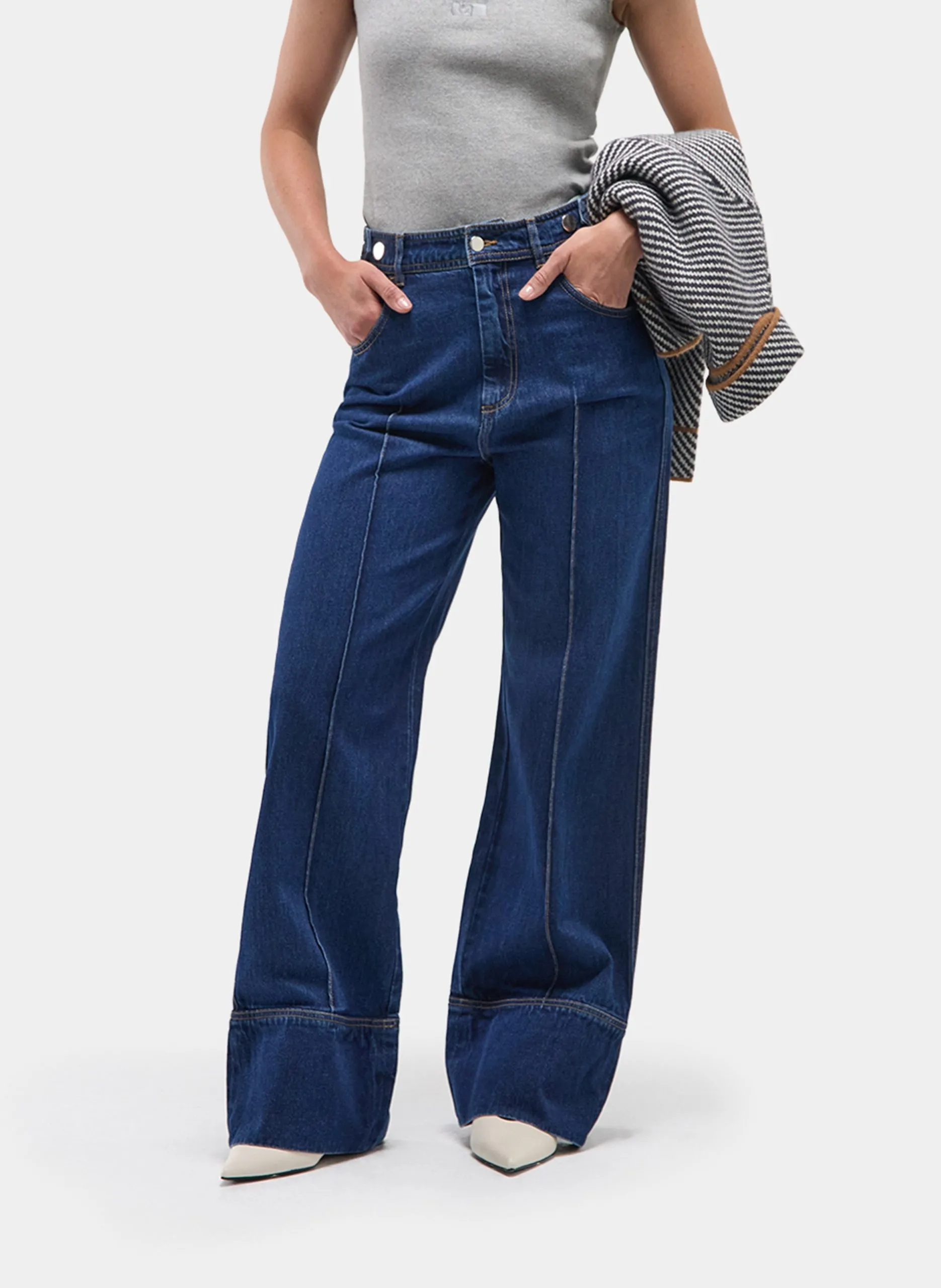 Jean large taille haute en coton Bleu MOLLY