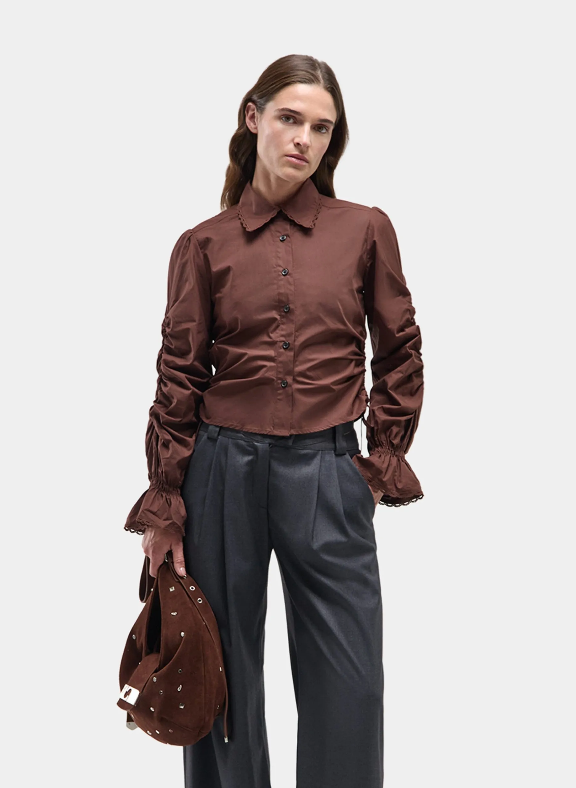 Chemise col classique en coton Marron SULTANA