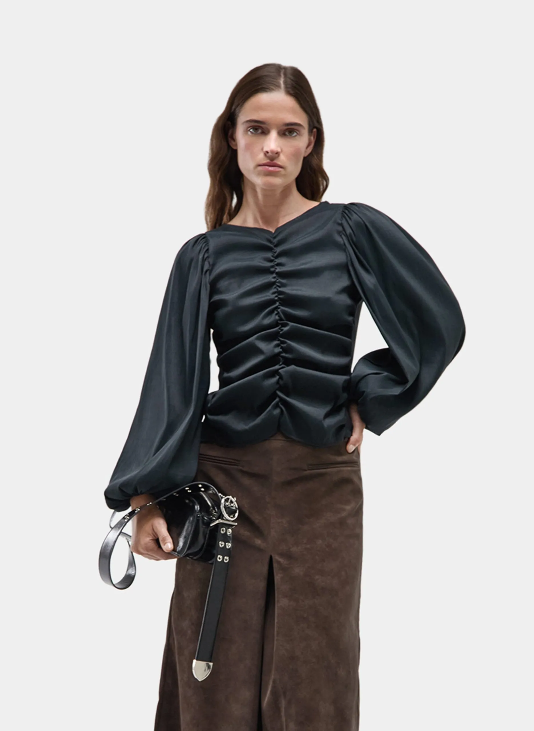 Top col rond à fronces Noir VIVIENNE