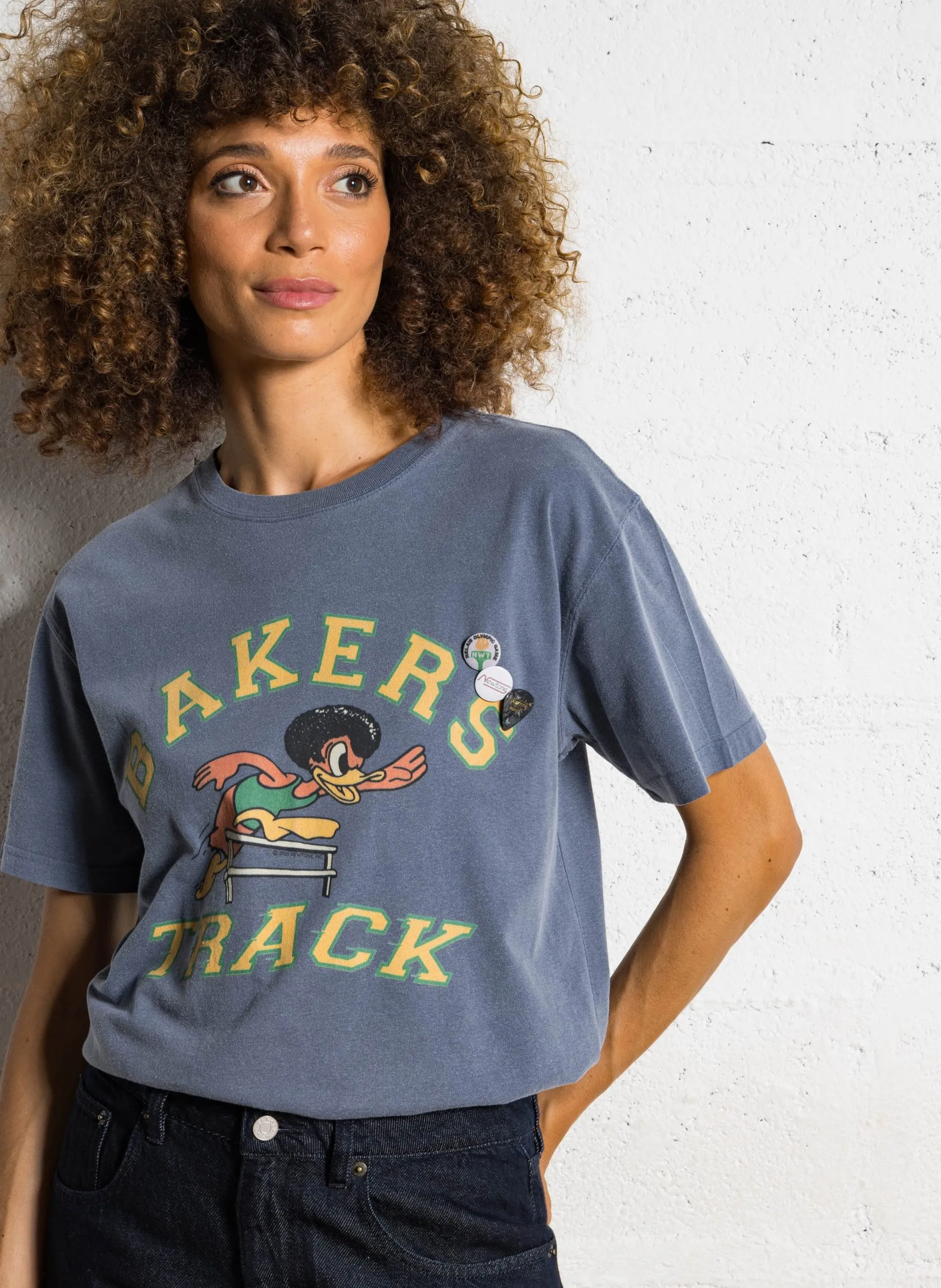 Tee-shirt droit col rond sérigraphié en coton Bleu TSTBAKE