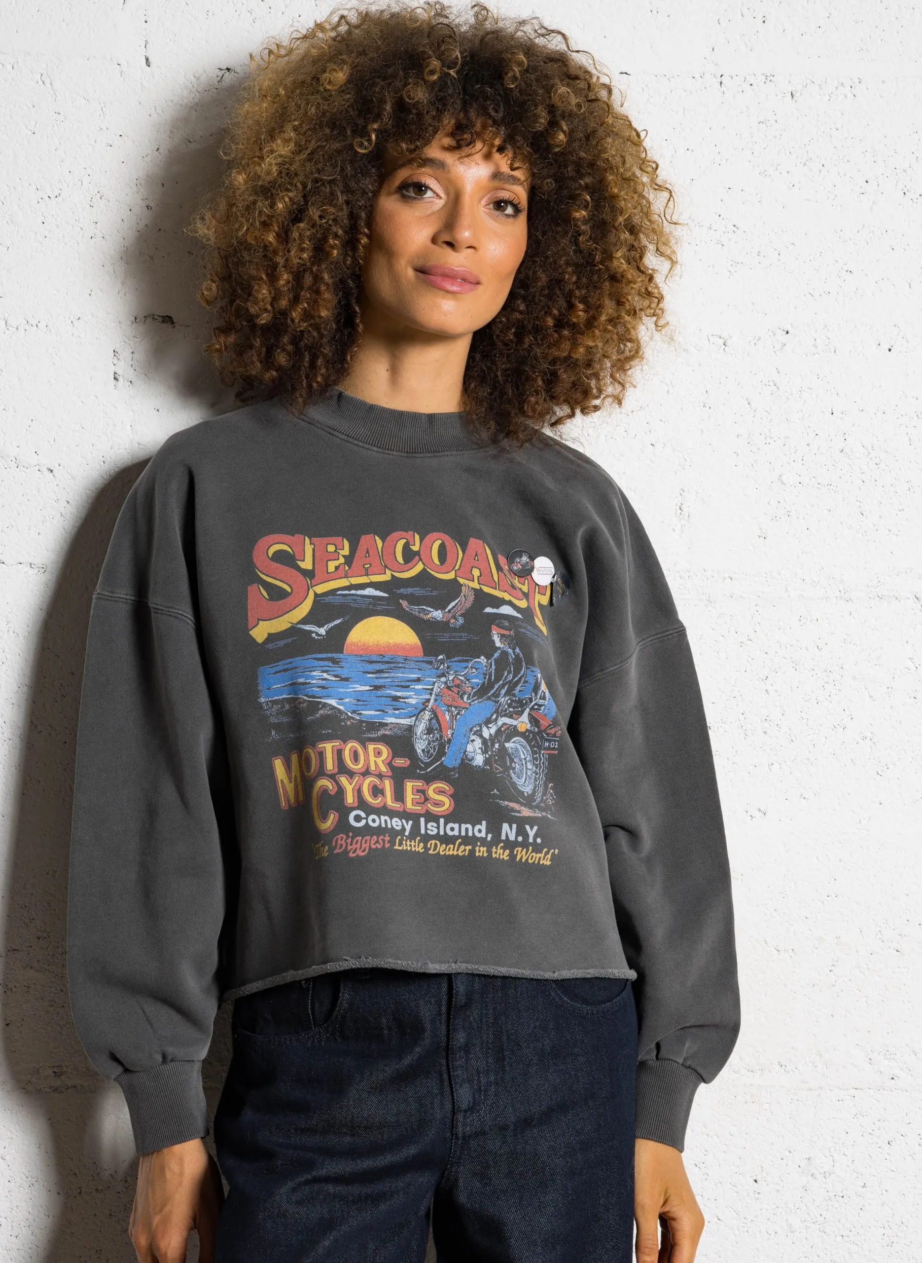 Sweat ample col montant sérigraphié en coton Gris SWCPSEAC