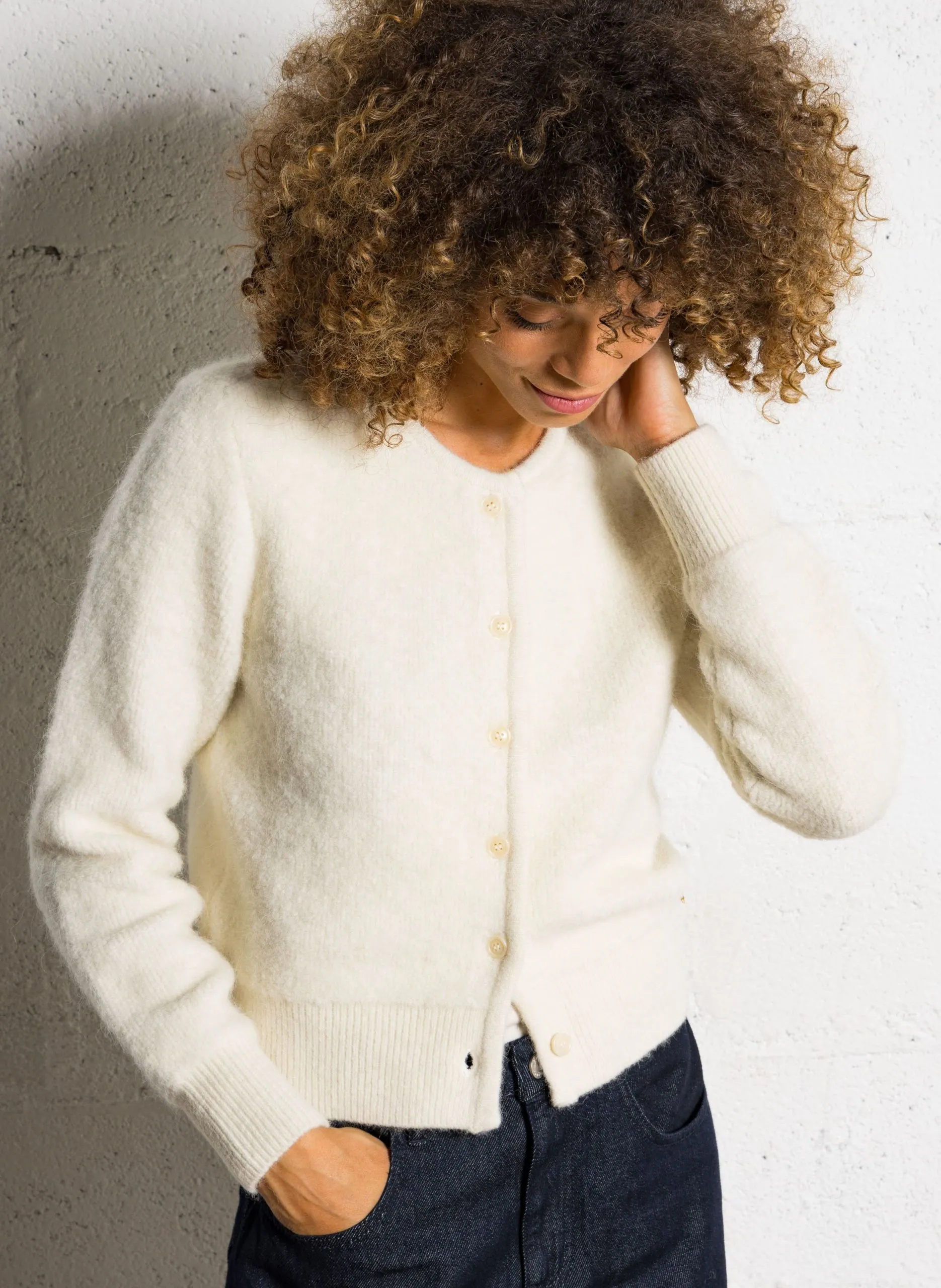 Gilet oversize col rond en laine mélangée Beige CUMIN