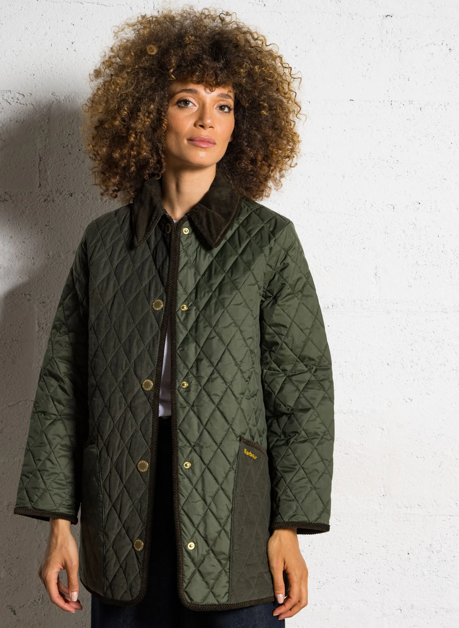 Veste droite matelassée col classique Kaki MERYL