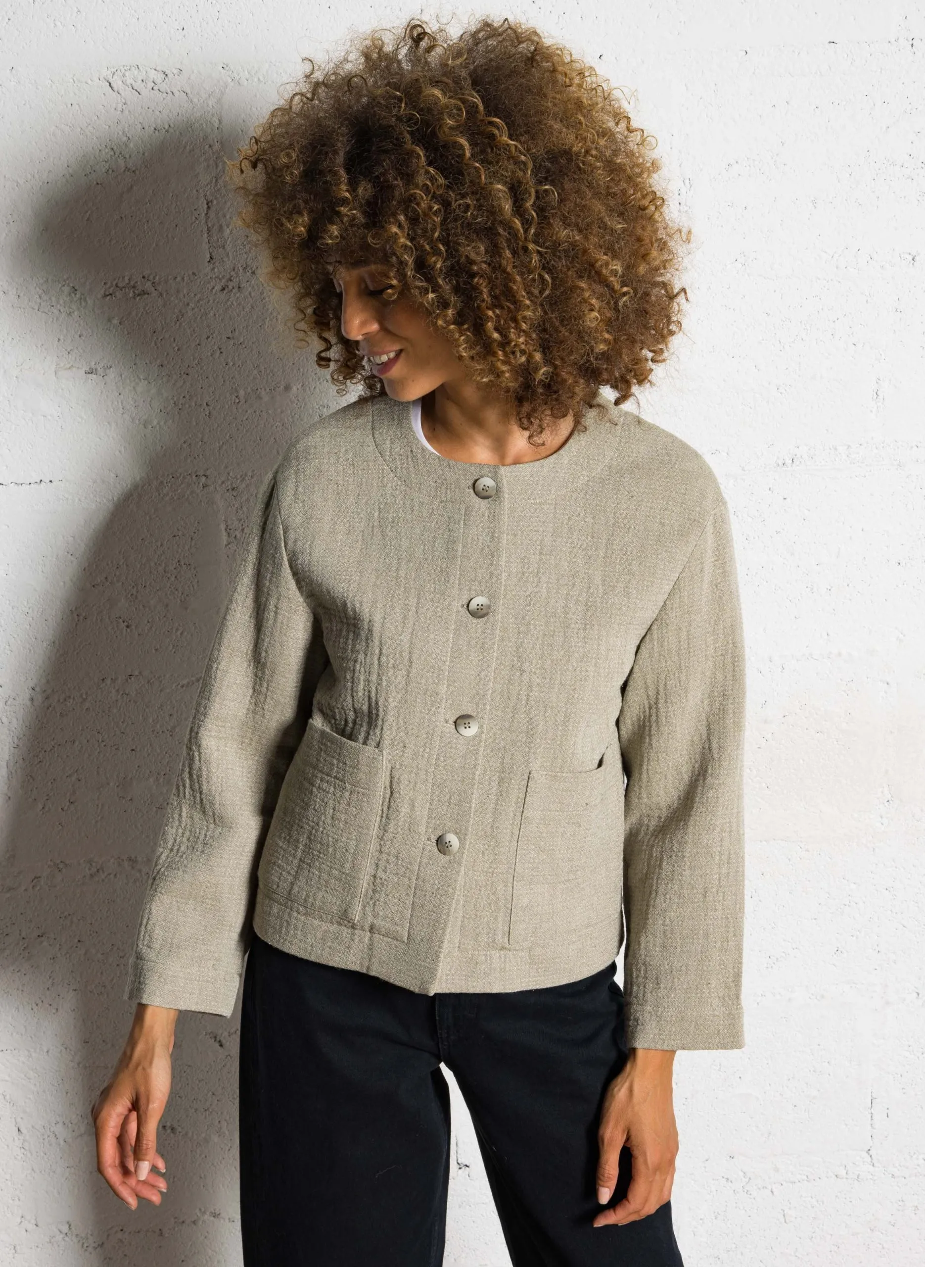 Veste courte boutonnée unie Vert CARMEN