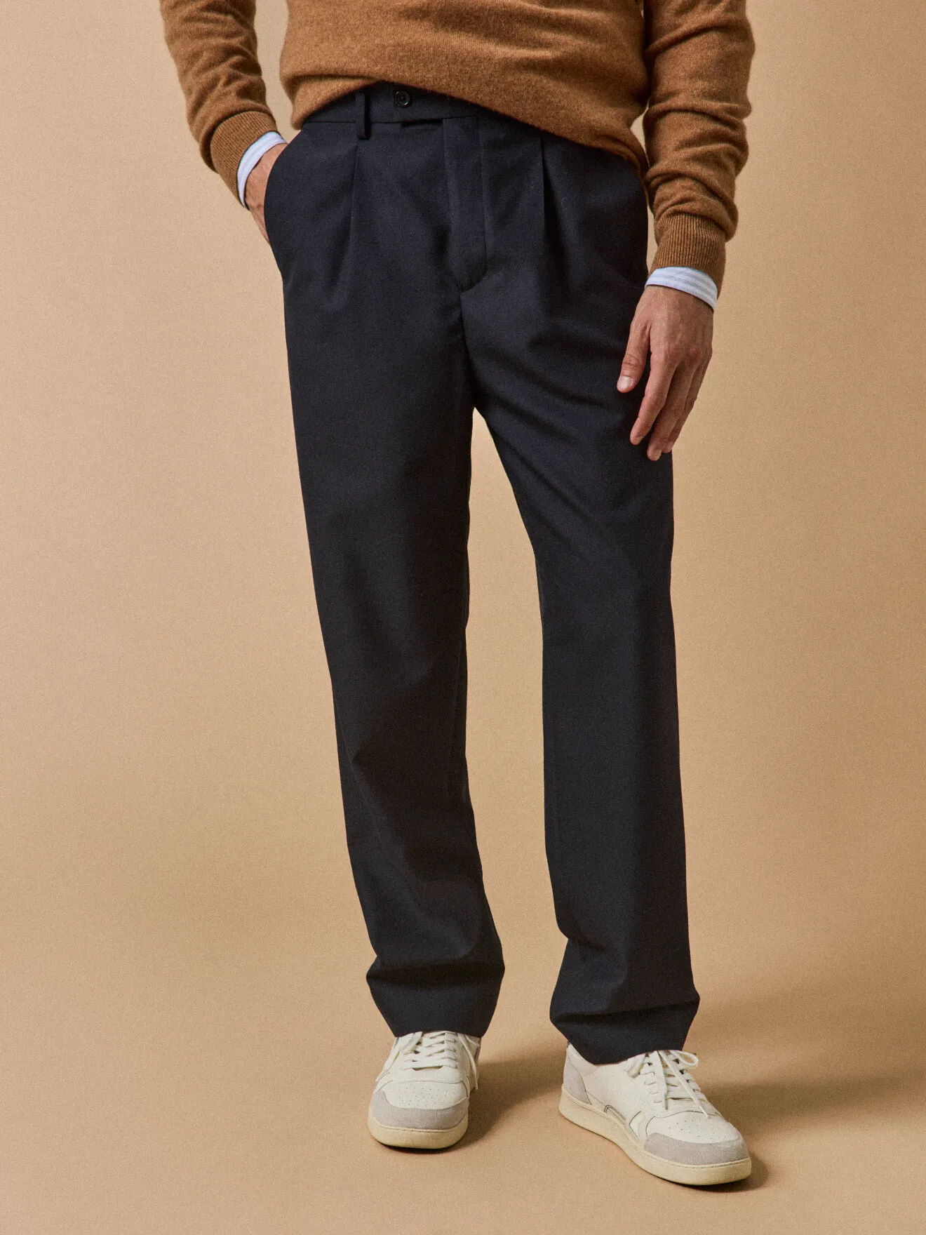 Pantalon à pinces lainage uni Bleu