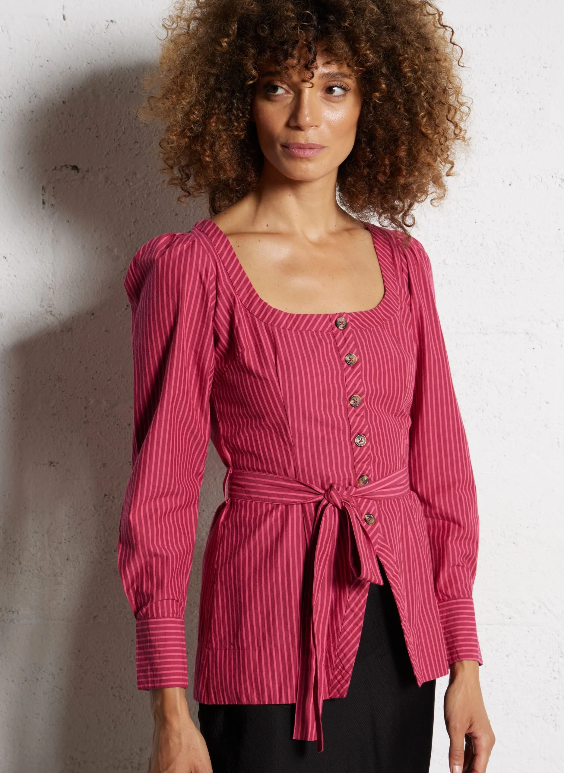 Chemise cintré en coton bio rayé Prune CLARE